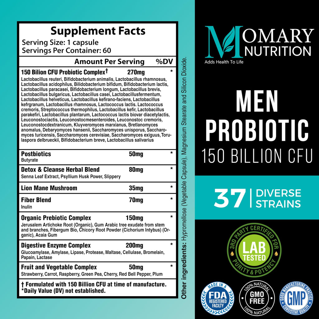8-in-1 Bio Cultures Complex for Men – 150 Billion CFU Probiotics with 37 Diverse Strains, Organic Prebiotics, Postbiotics & Digestive Enzymes – Supports Digestive Balance & Gut Microbiome MOMARY NUTRITION Au supplements