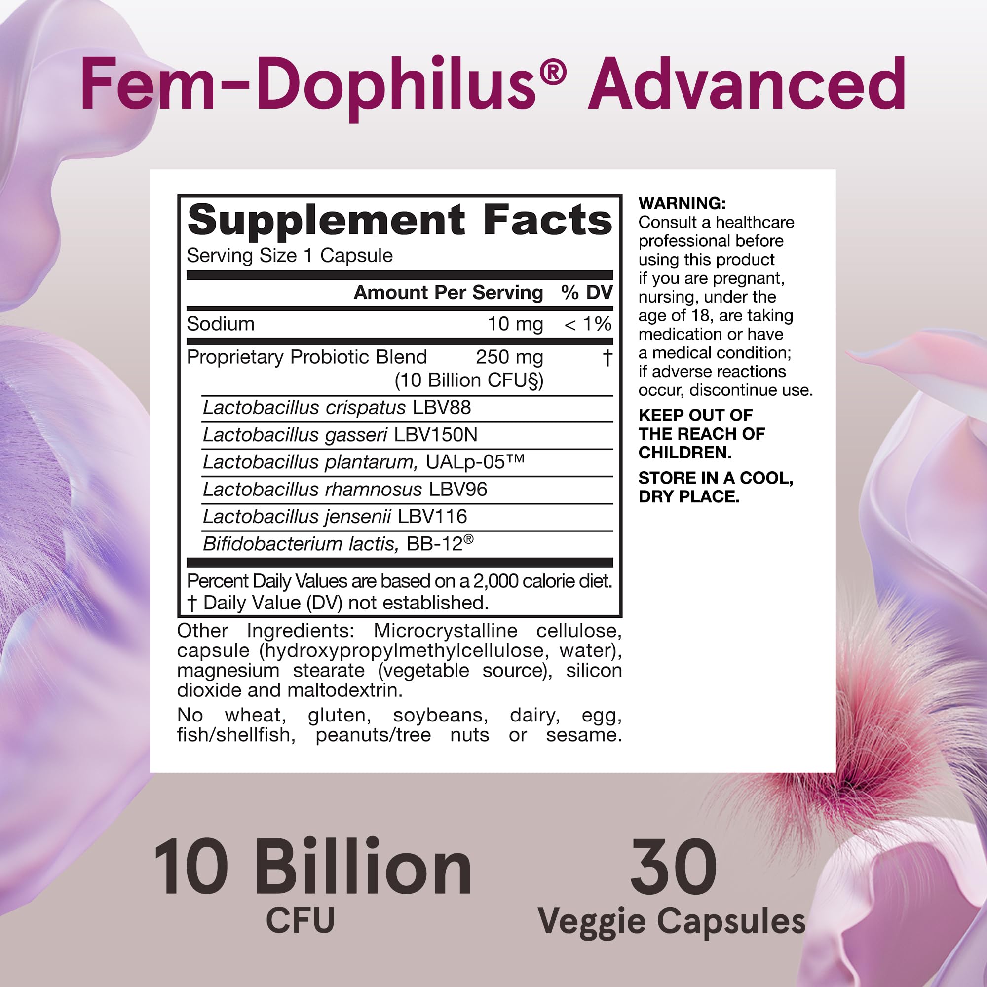 Jarrow Formulas Fem-Dophilus Advanced Vaginal & Digestive Probiotics 10 Billion CFU with 6 Science Backed Strains, for Vaginal, Urinary Tract