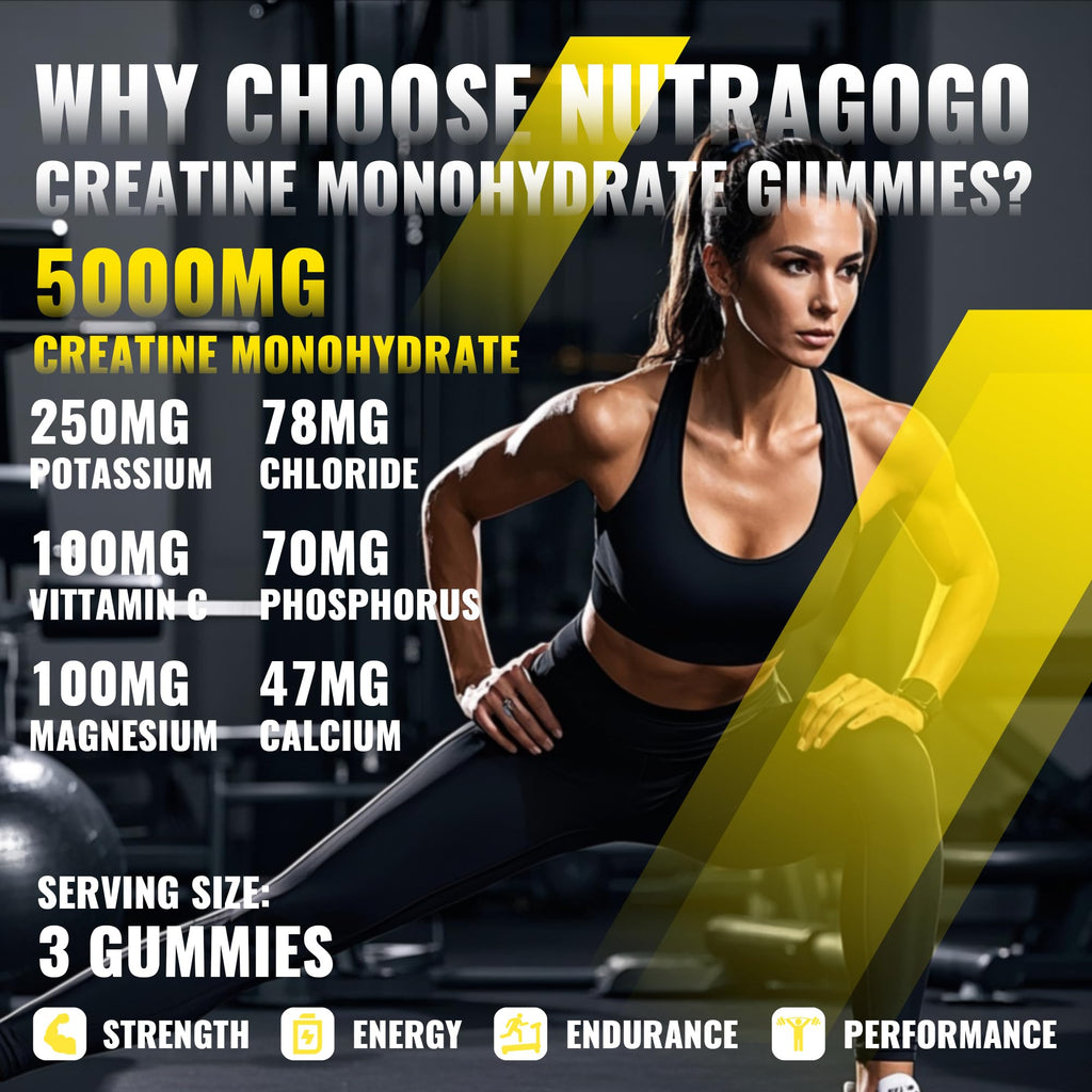 NUTRAGOGO NSF Certified Creatine Gummy - Creatine Monohydrate Gummies for Men & Women-5g of Creatine Monohydrate per Serving - Sugar Free,Vegan, Pineapple Electrolyte Chews, 135 Count