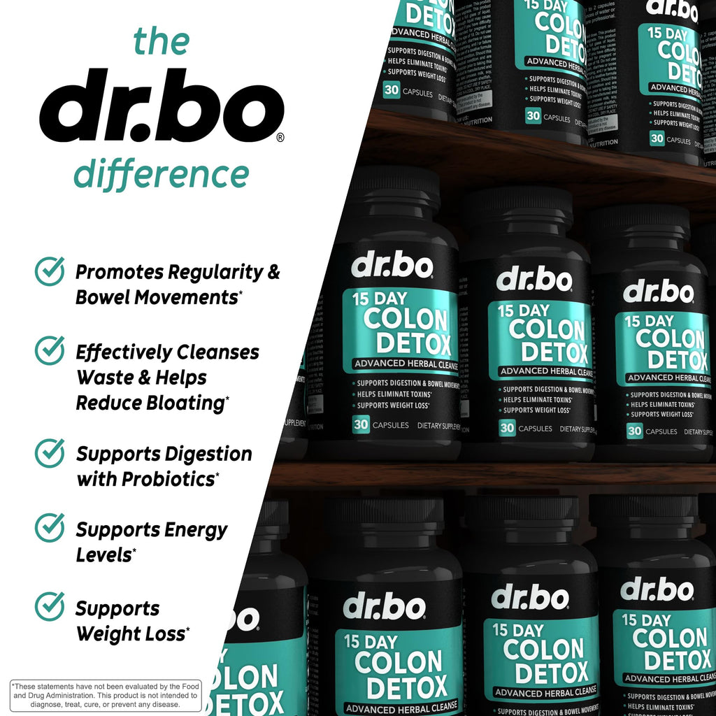Colon Cleanser Detox for Weight Flush - 15 Day Intestinal Cleanse Pills & Probiotic - Fast Natural Laxative for Constipation Relief - Bowel Movement Supplements for Stomach Bloating, Gut Loss Support DR. BO Au supplements