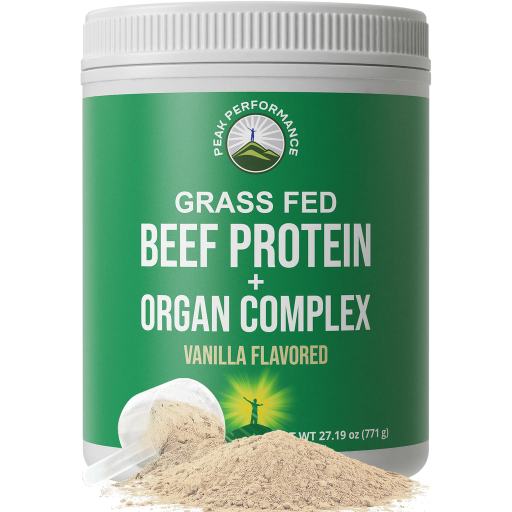 Grass Fed Beef Protein Powder + Organ Complex. Lactose Free Great Tasting Beef Protein Isolate. Animal Based Non Dairy No Whey Paleo Carnivore Supplement for Muscle Building. Vanilla Flavor Peak Performance Au supplements