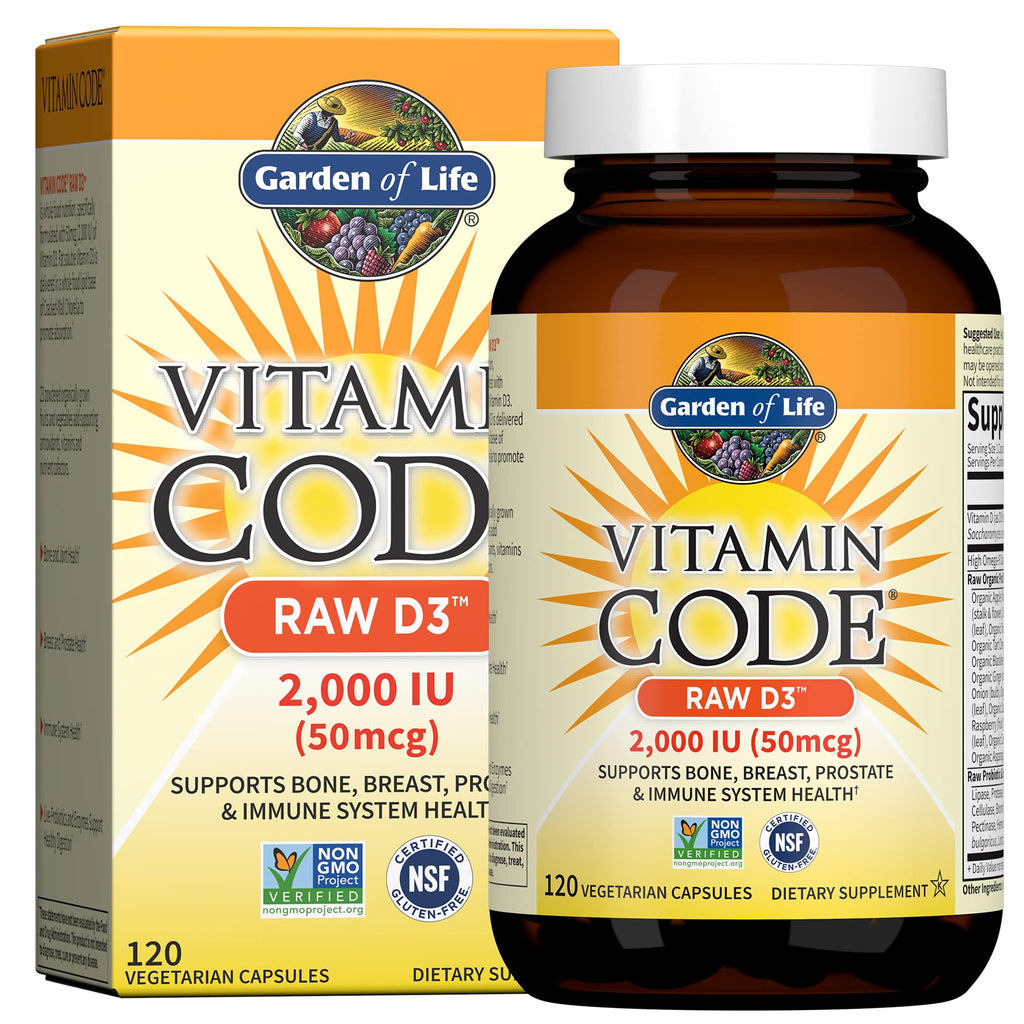 Garden of Life Vitamin D, Vitamin Code Raw D3, Vitamin D 2,000 IU, Raw Whole Food D3 Supplements with Chlorella, Fruit, Veggies & Probiotics