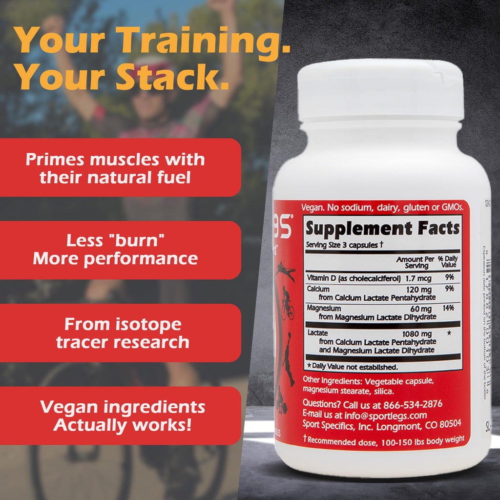 SPORTLEGS Pre-Exercise Metabolic Primer for Runners, Cyclists and Endurance Athletes - Helps Muscles Use Lactate as Fuel for Smoother, Longer-Lasting Efforts - NSF Certified for Sport - 120 Capsules SPORTLEGS Au supplements