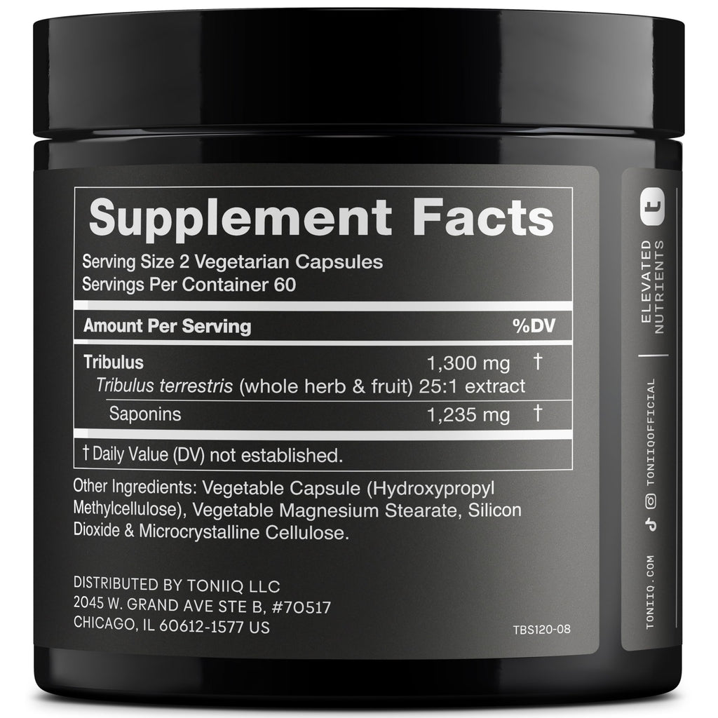 Toniiq Tribulus Terrestris for Men - Ultra High Potency 25:1 Extract with 95% Saponins - 1300mg Pure & Concentrated Formula - Third-Party Lab Tested for Purity & Quality - 120 Capsules Toniiq Au supplements