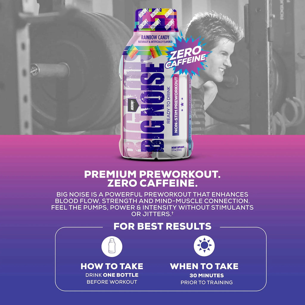 REDCON1 Big Noise RTD Pre Workout Drink, Rainbow Candy - Caffeine-Free Ready-to-Drink REDCON1 Au supplements