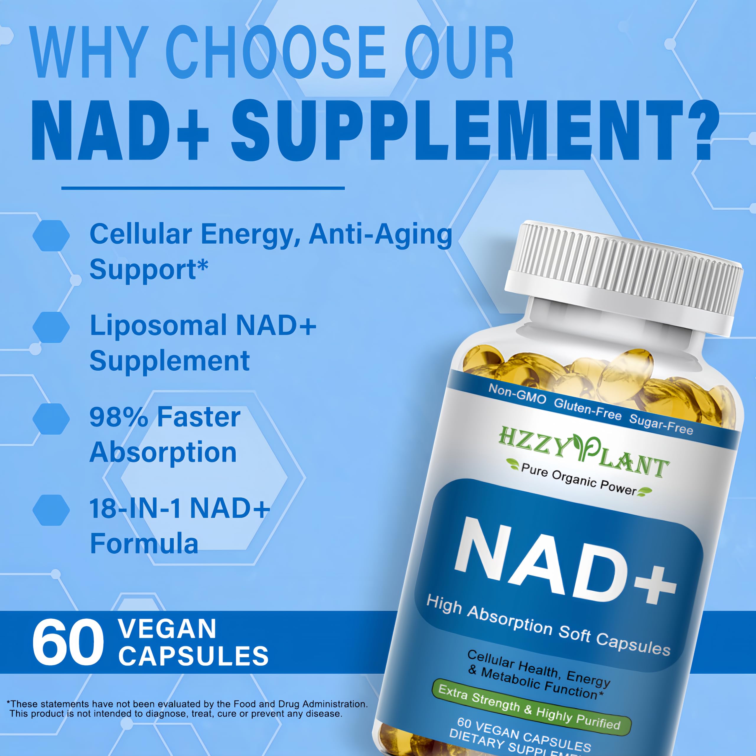 HZZYPLANT NAD+ Supplement, High Absorption NAD Supplements for Women for Cellular Energy Immune Focus Health, NAD Resveratrol Softgel Capsules, NAD Liquid Softgels Supplement, Non-GMO, 2 Month Supply HZZYPLANT Au supplements