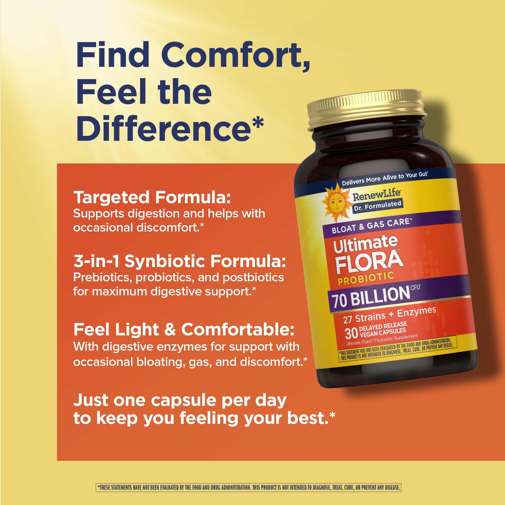 Renew Life Ultimate Flora Probiotics Bloat & Gas Support 70 Billion CFU Delayed Release Vegan Capsules | Doctor Formulated | Digestive Health | Immune Health | Dairy Free | 30 Count Renew Life Au supplements