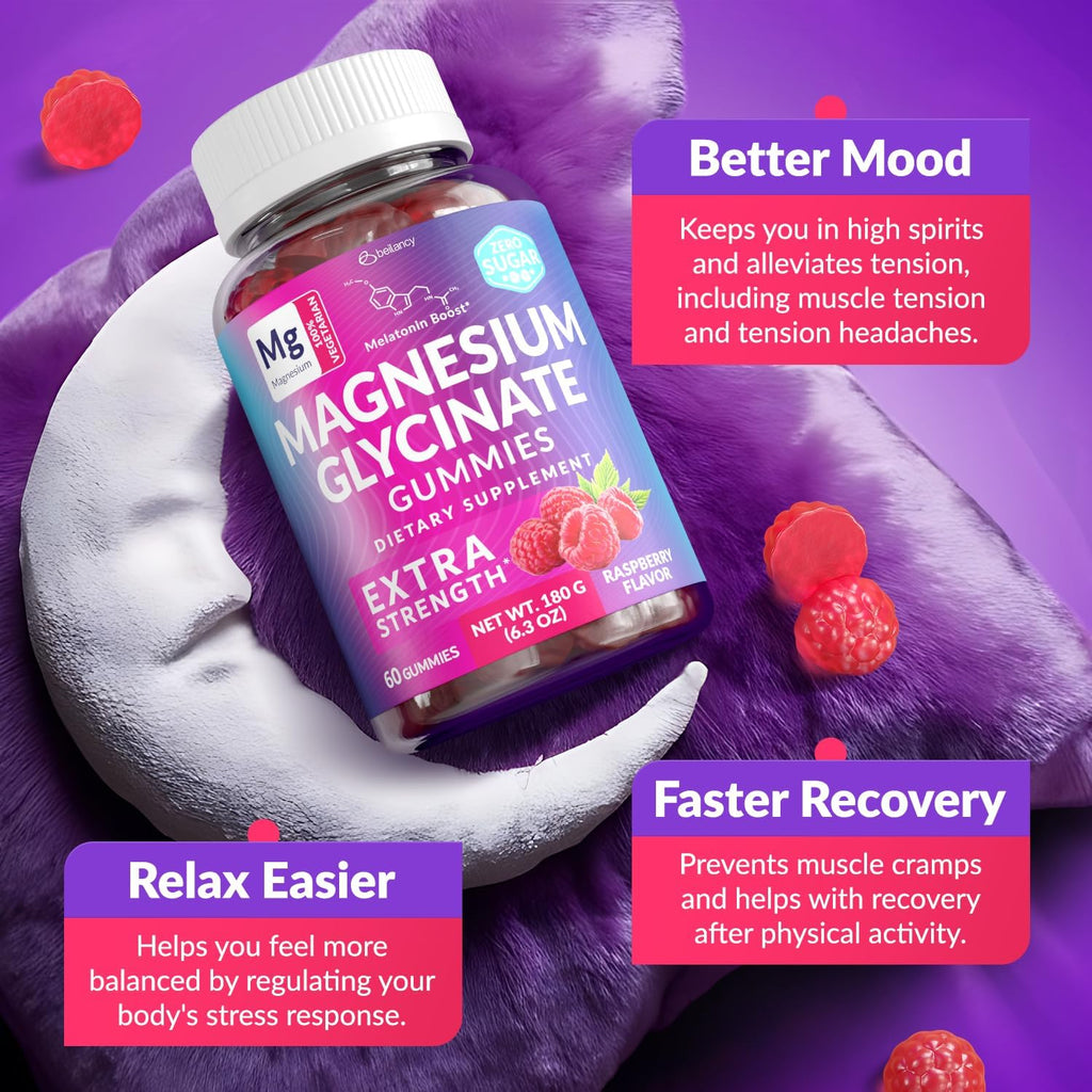 Magnesium Glycinate Gummies 400mg, Muscle Support and Relaxation, Magnesium Supplement for Women, Men and Kids, High Absorption, Sugar Free,