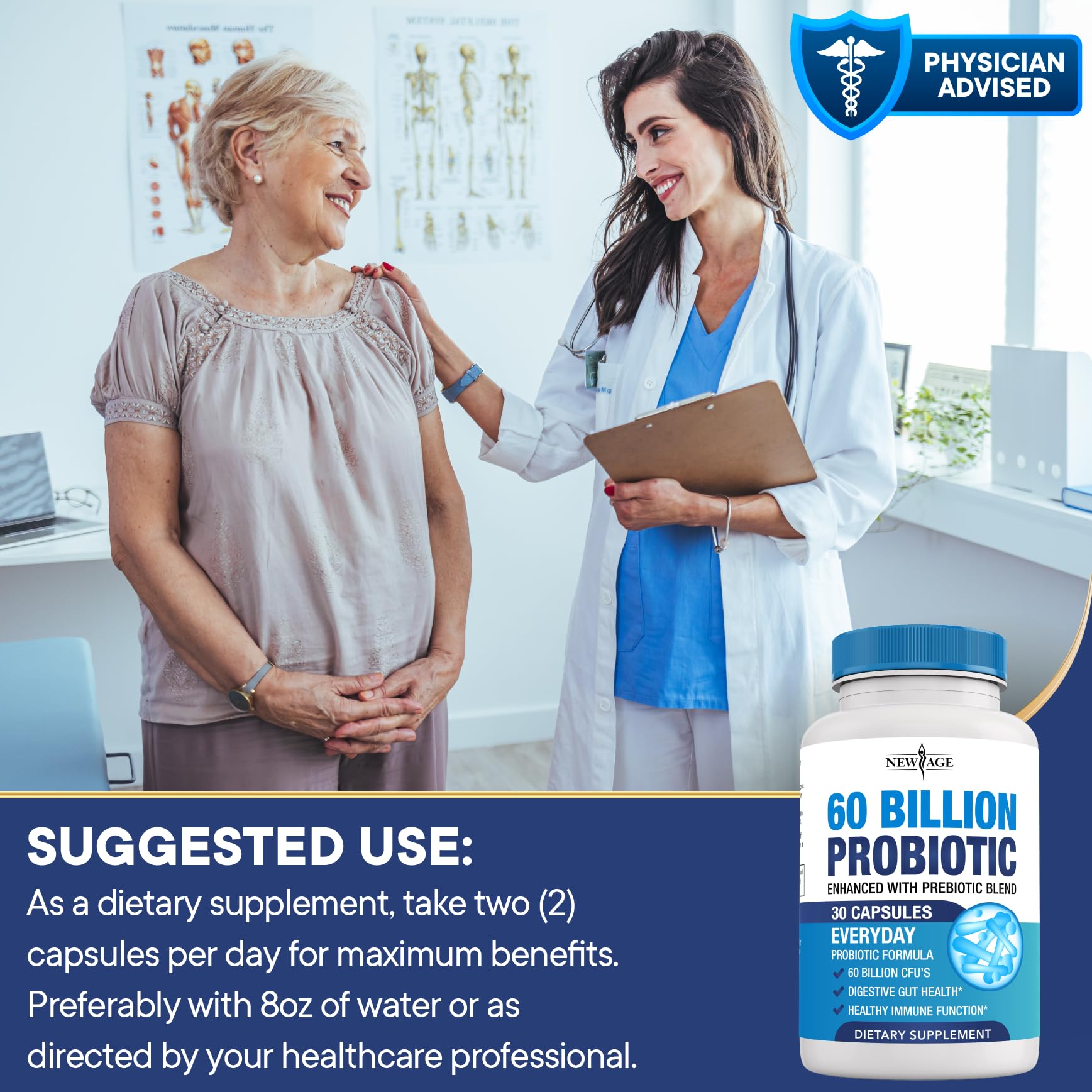 Probiotics 60 Billion CFU with Prebiotic Formula - Probiotics for Women and Men and Adults, 100% Natural Digestive Enzymes,