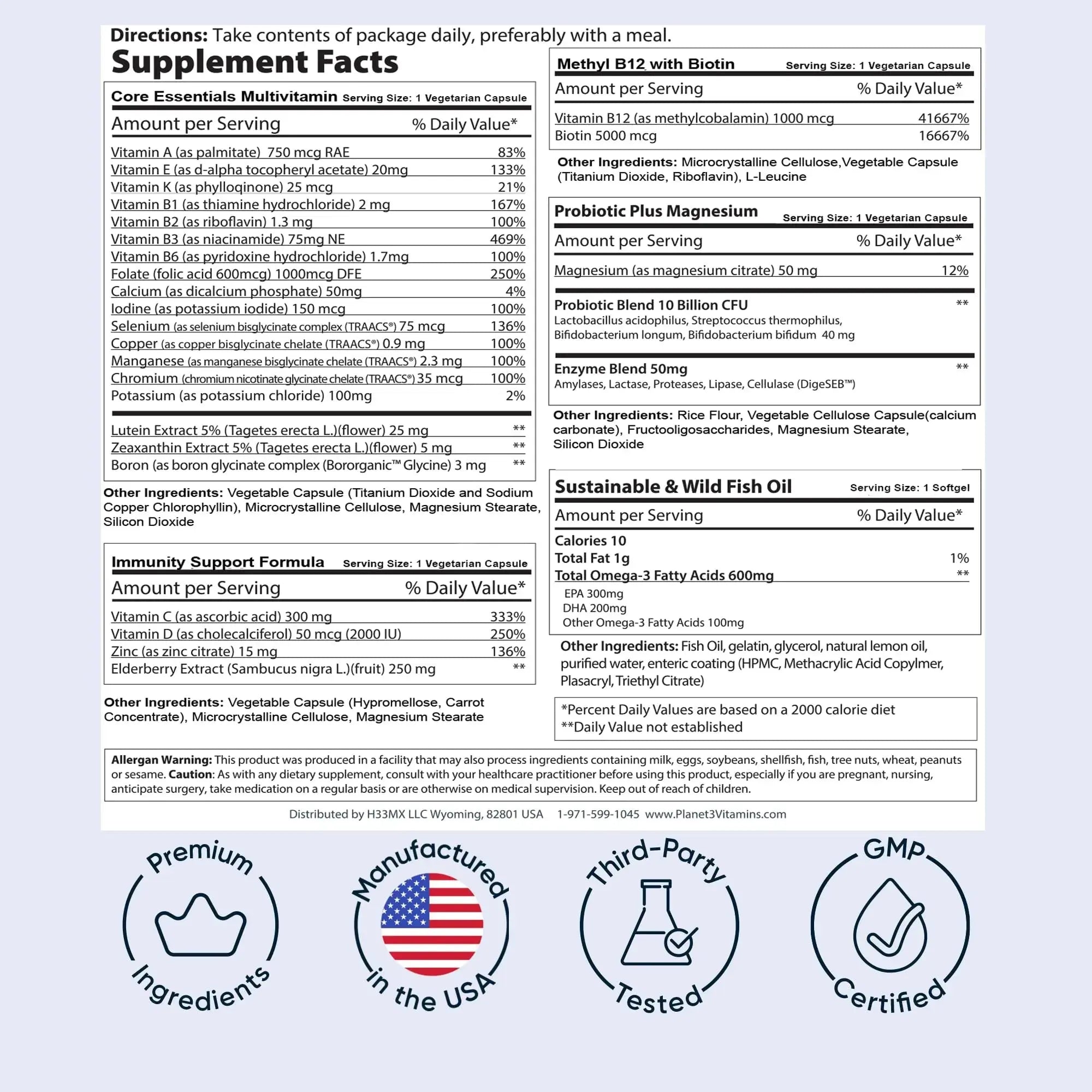 Daily Vitamin Packs for Men & Women – Immune, Energy & Heart Support with Vitamin D3, Omega-3, Probiotics, Methyl B12 & Vitamin C Planet 3 Au supplements