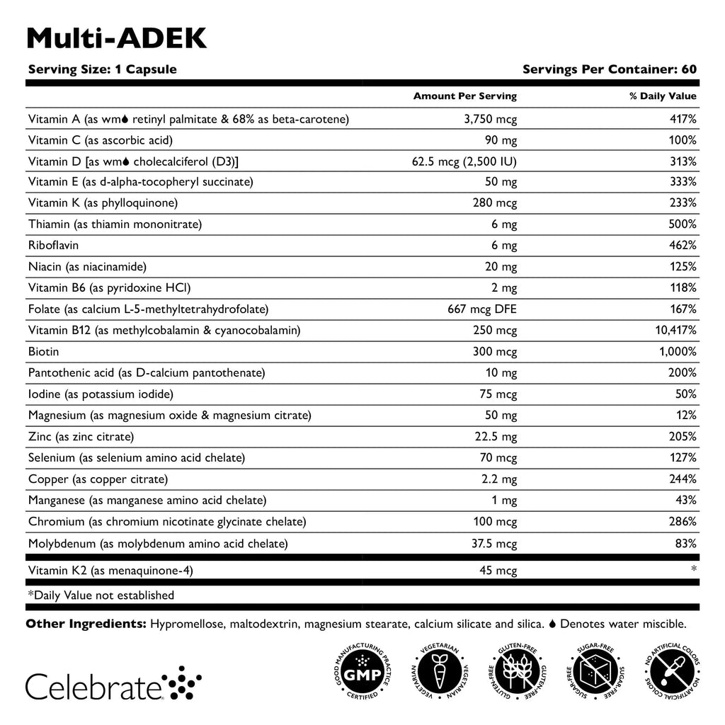 Celebrate Vitamins Multi ADEK, Iron Free – Daily Bariatric Multivitamin, High Level of Vitamins A, D, E, K & B12 Celebrate Bariatric Supplements Au supplements