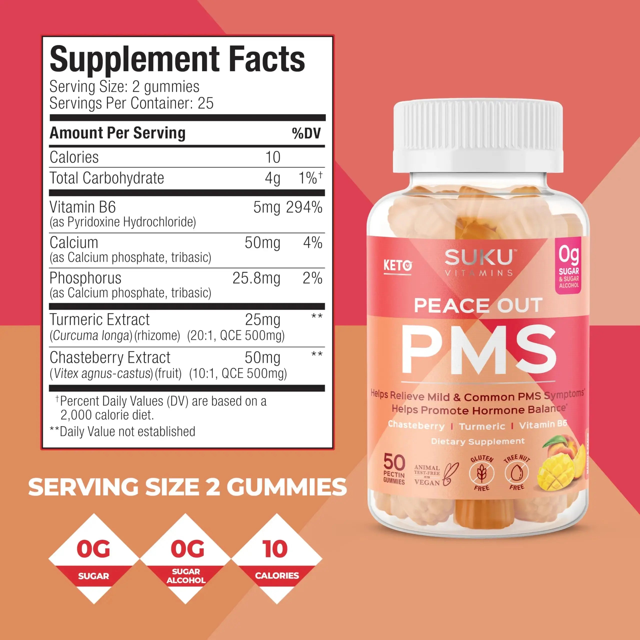 SUKU Vitamins - PMS Gummy Supplement with Chasteberry to Relieve PMS and Menopause Peach Mango Gummies (50 Count) SUKU Au supplements