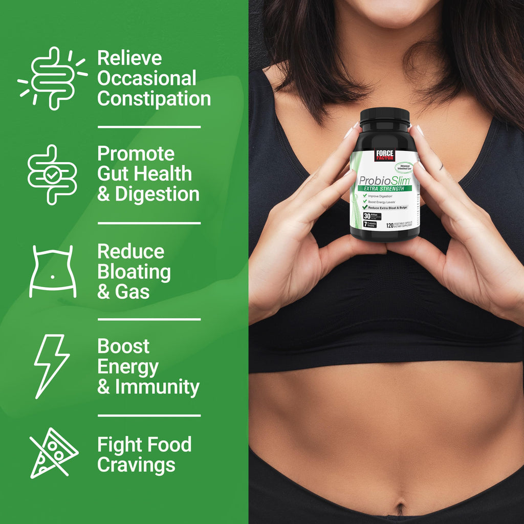 Force Factor ProbioSlim Extra Strength Probiotics for Women and Men with 30 Billion CFUs of Probiotics for Digestive Health, Bloating Relief, and Gut Health, with Prebiotic Fiber, 120 Capsules Force Factor Au supplements