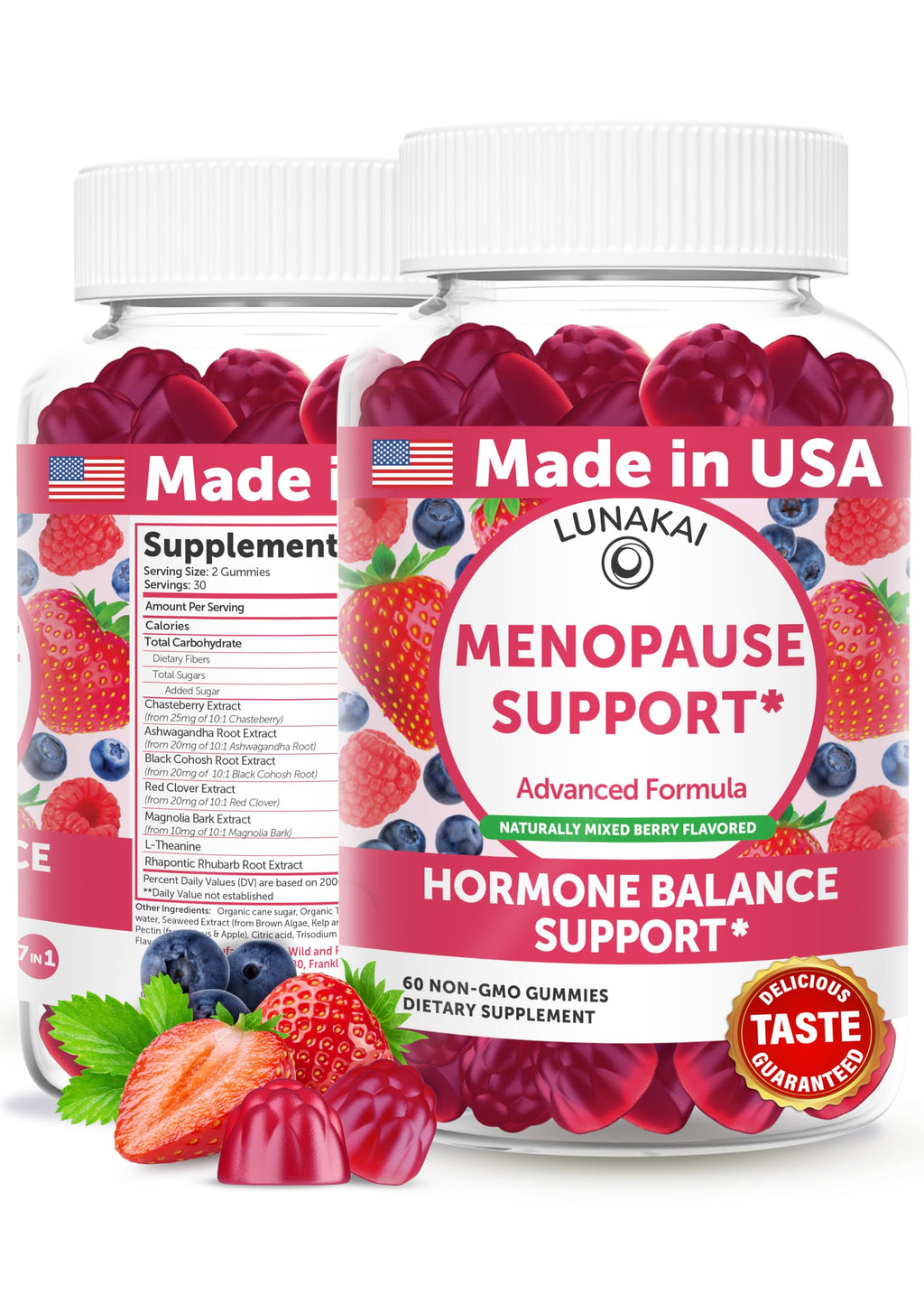 LUNAKAI USA Made Menopause Relief Gummies – Natural Menopause Supplements for Women with Black Cohosh & L-Theanine – Daily Support for Hot Flashes, Night Sweats & Hormonal Balance, 60ct Lunakai Au supplements