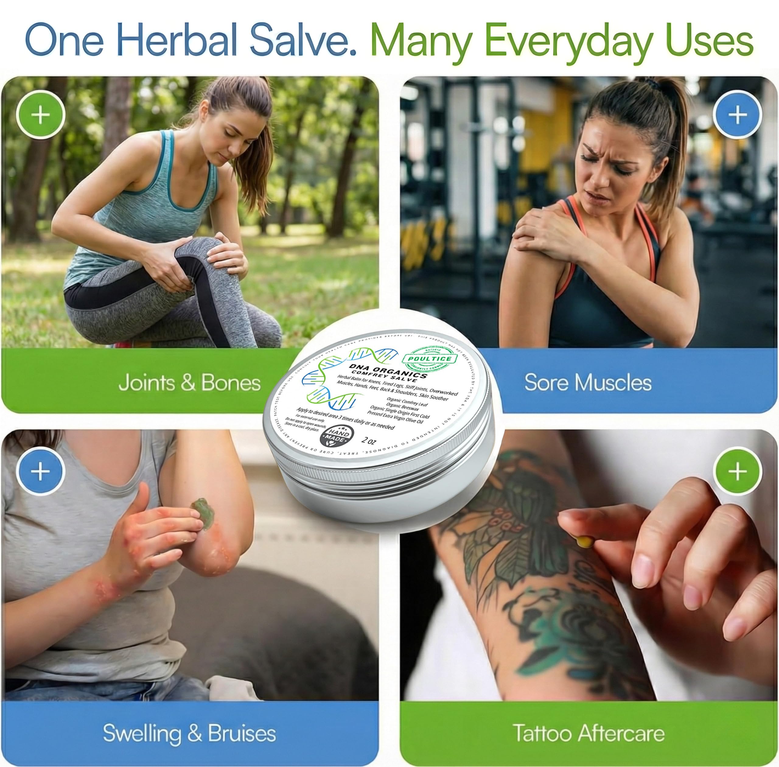 DNA Organics Comfrey Salve Ointment 2oz – Organic Herbal Salve for Bones, Muscles, Joints, Knees, Skin & Tattoo Care. Herbal Balm for Soothing Relief. Handcrafted, Slow-Infused, No Chemical Fillers Wild Castle Au supplements