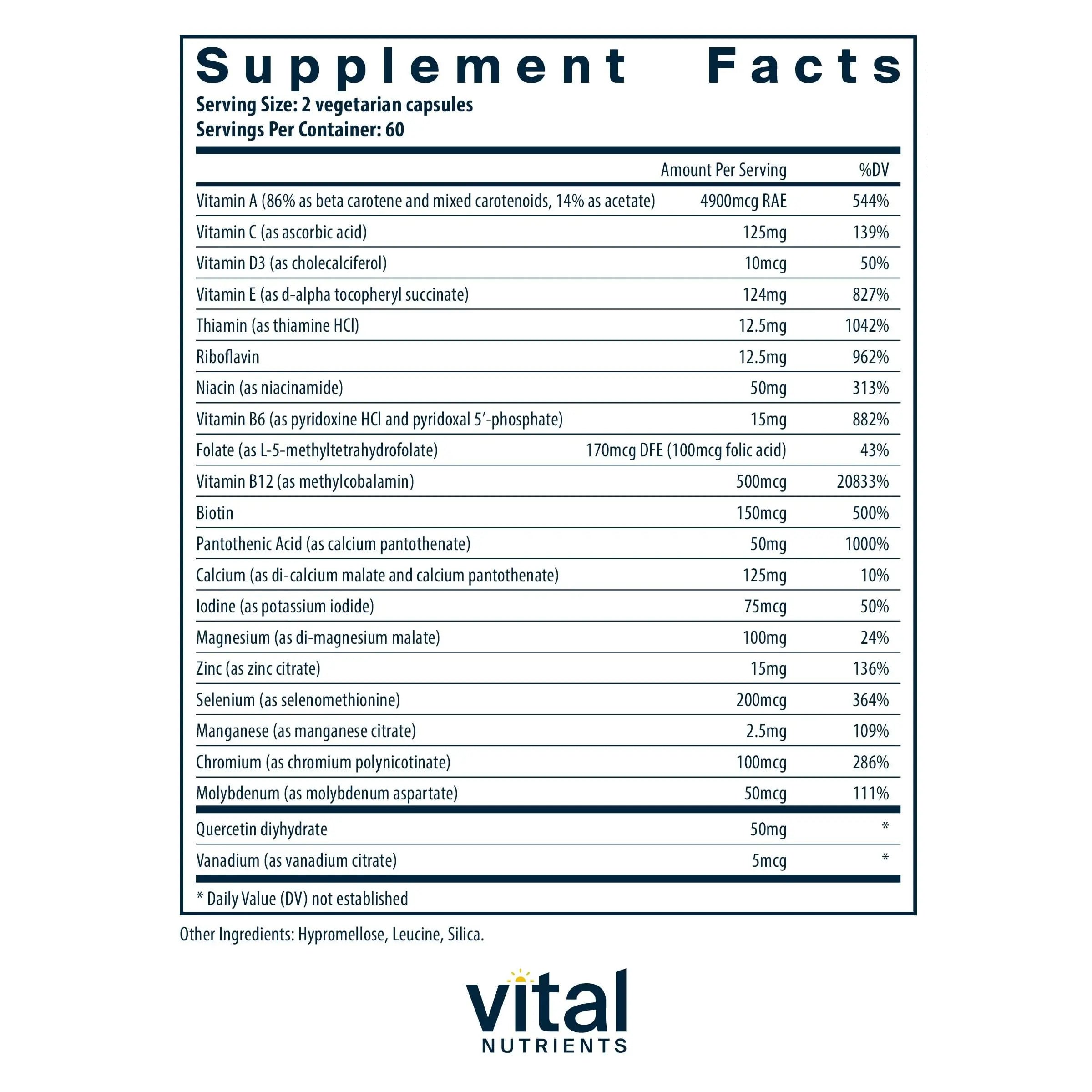 Vital Nutrients Multi-Nutrients 5 Ultra Antioxidant Formula | Boron, Copper, and Iron Free | Vegetarian Daily Multivitamin and Mineral Vital Nutrients Au supplements