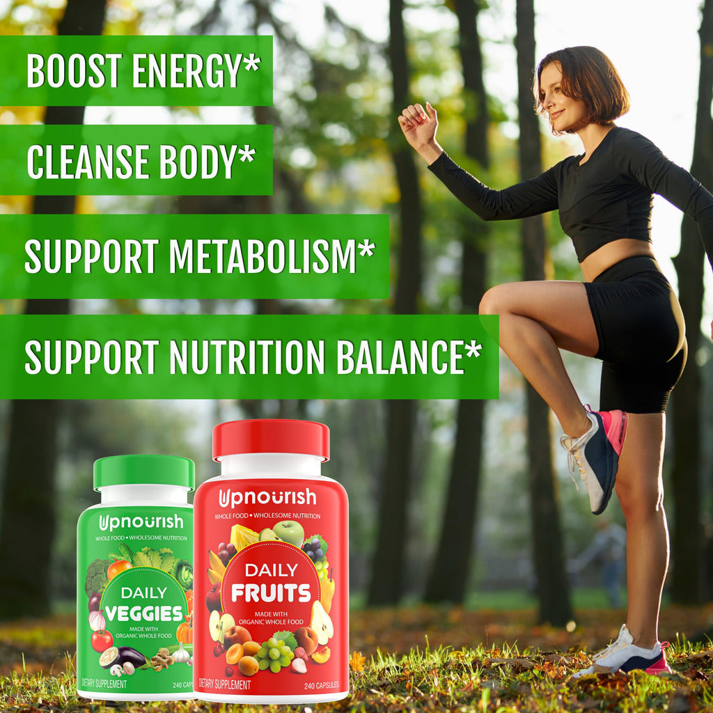 UpNourish Organic Fruits and Veggies Supplement - Support Diet Balance, Body Cleanse & Energy - 480 Fruits and Super Greens Capsules from Nature - Fruit and Vegetable Supplements for Adults & Kids UpNourish Au supplements