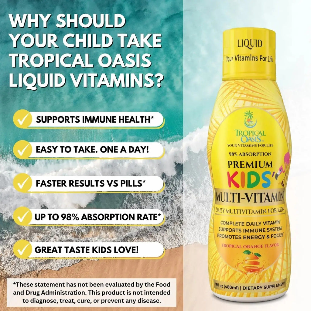 Premium Liquid Multivitamin For Kids | Sugar Free Kids Vitamins | 100% DV of 14 Vitamins for Kids | Multivitamin for Children Ages 4+ | Tropical Oasis Au supplements
