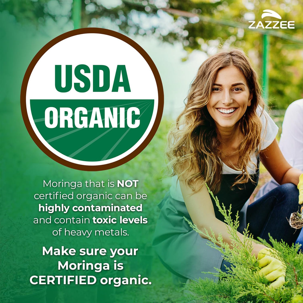 Zazzee USDA Organic Moringa Leaf 20:1 Extract, 180 Vegan Capsules, 3 Month Supply, Certified Kosher, Moringa Oleifera, Antioxidant, Immune & Cellular Support