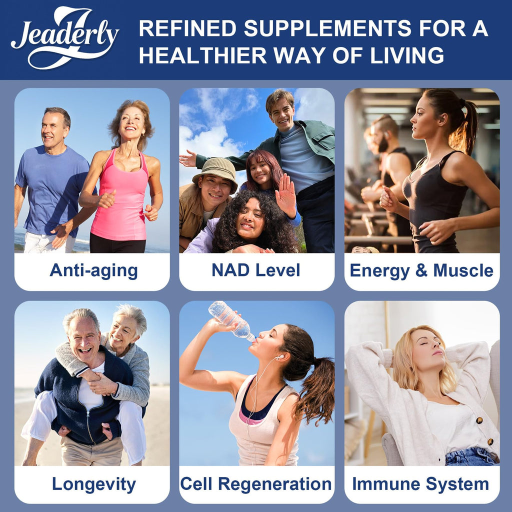 Jeaderly 1100mg NMN & Trans-Resveratrol, 3-in-1 Supplement, 60 Veggie Capsules – Supports NAD+ Boost*, Cellular Energy, Immune Function, Muscle Health & Anti-Aging, 30-Day Supply Jeaderly Au supplements