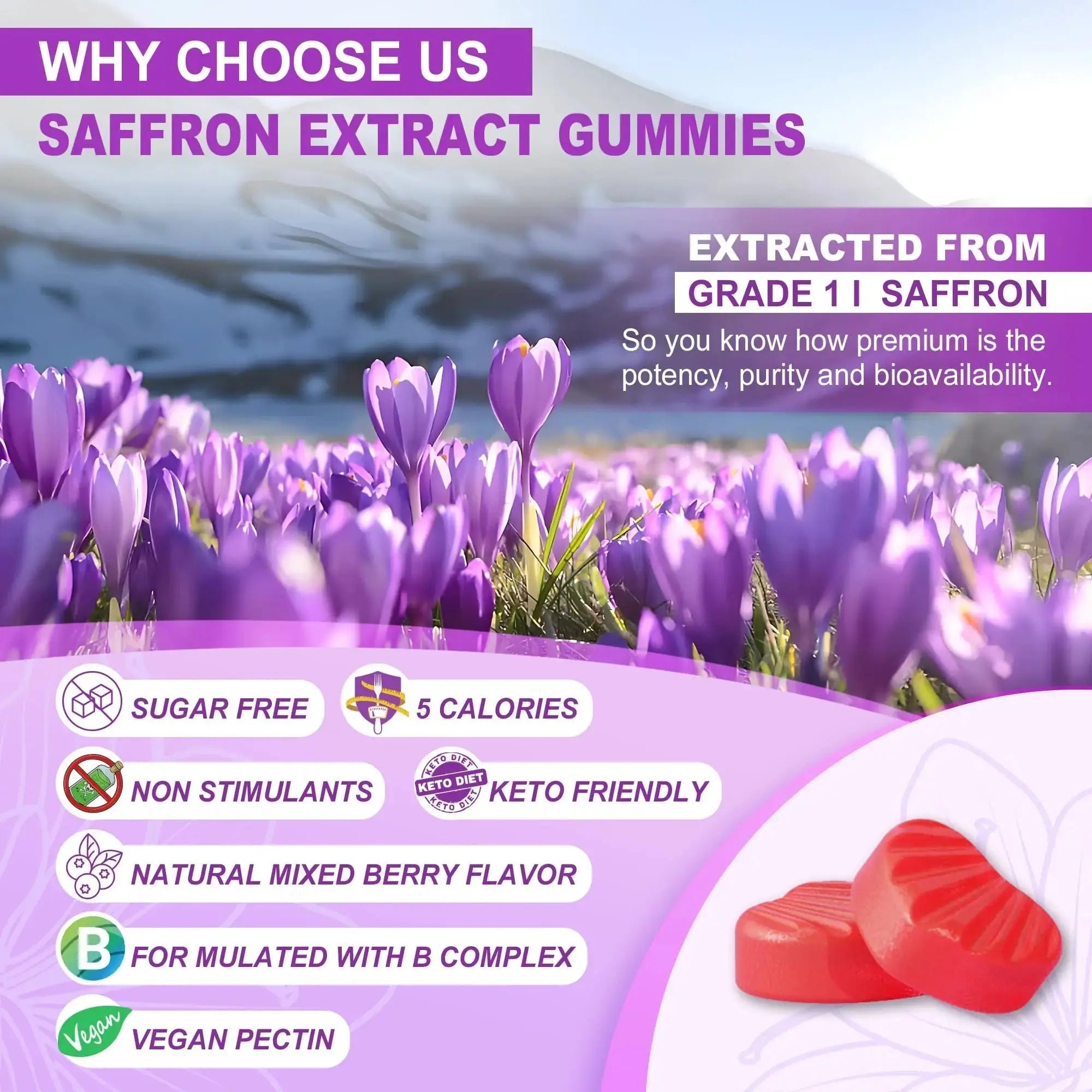 Saffron Supplements Gummies 100mg - 100% Pure Saffron Extract with Magnesium Glycinate, L-Theanine, Turmeric, Ashwagandha NEVISS Au supplements
