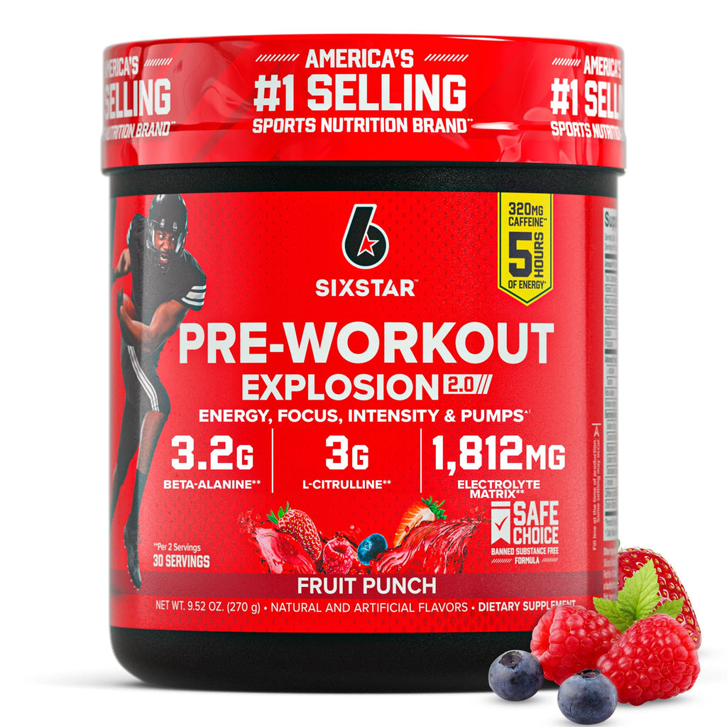 Six Star Pre-Workout Powder for Men & Women, Fruit Punch (30 Servings) - Preworkout Explosion 2.0 Energy Powder Drink Mix with Beta-Alanine & Caffeine