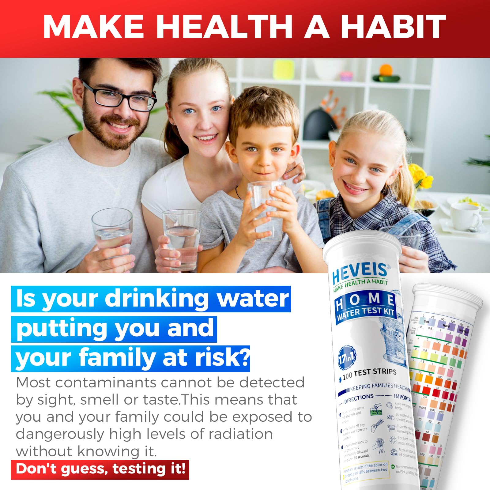 21-in-1 Home Drinking Water Testing Kit - 120 Strips + 4 Bacteria Tests - Tap and Well Water Test Kit, Easy to Test and Read for Hardness, Lead, Iron, Fluoride, pH, Copper, Bacteria and More HEVEIS Au supplements