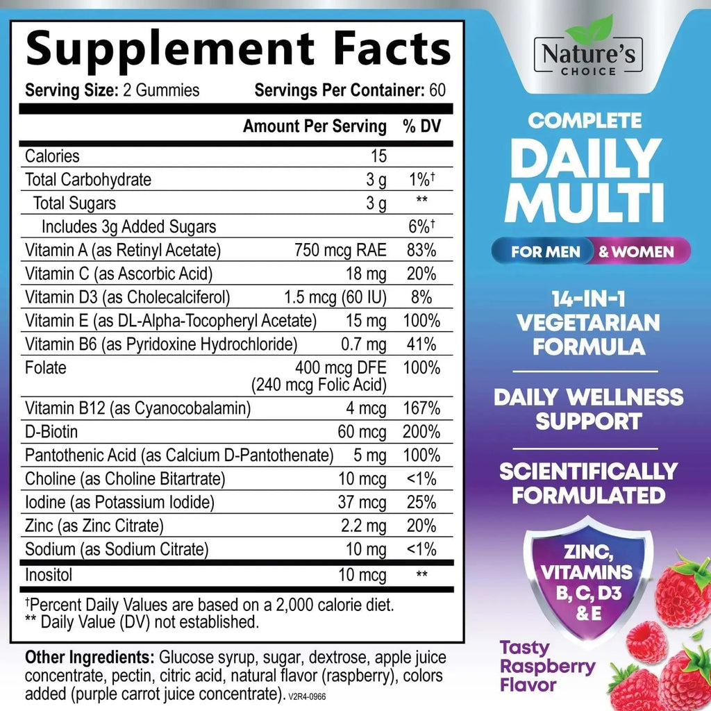 Multivitamin Gummies for Adults - Complete Adult Multivitamins Gummy with Essential Vitamins A, C, D, E, & High Potency B12 for Women & Men Nature's Choice Au supplements