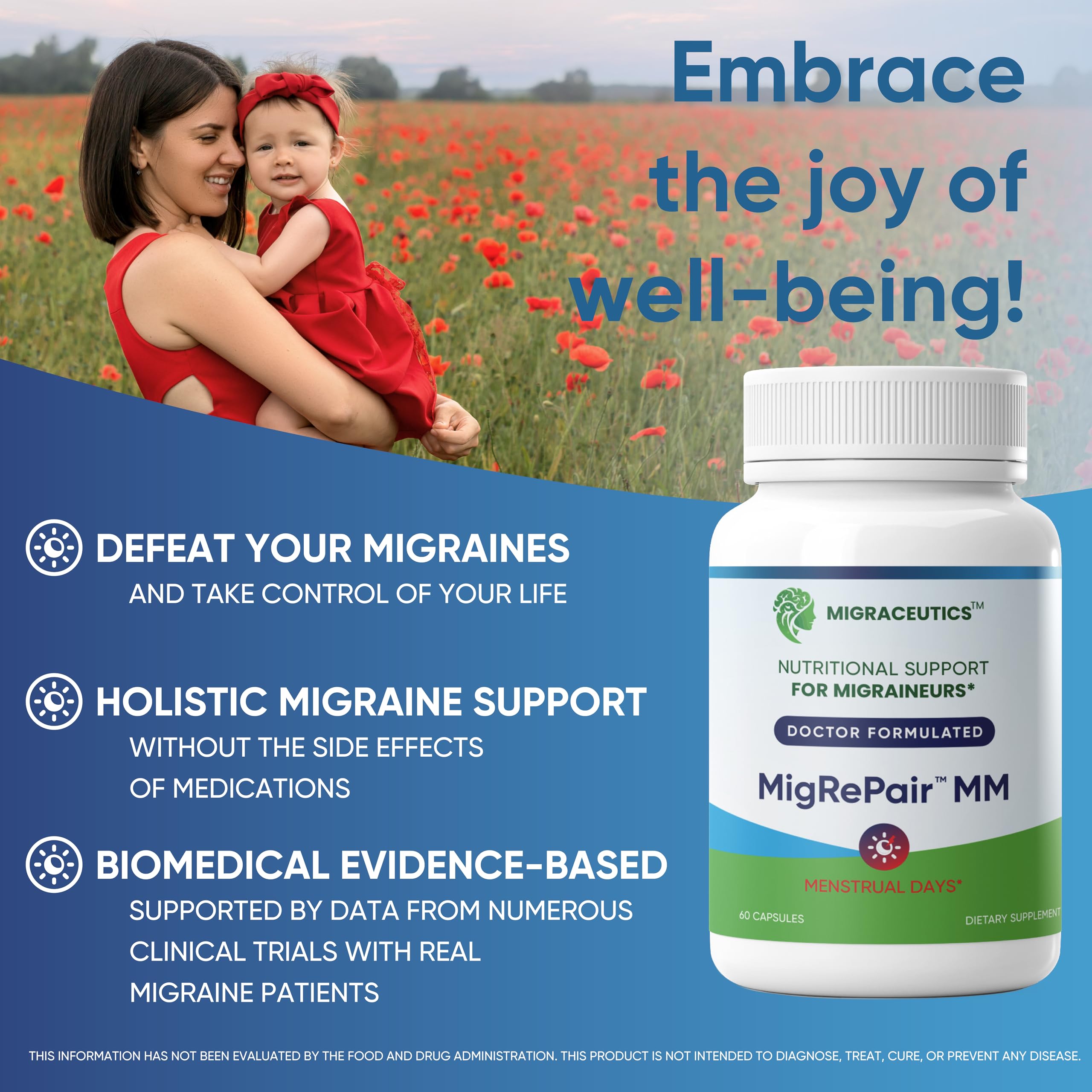 MigRePair MM Bottle of 60 - Doctor Formulated Natural Herbal Migraine Supplement for Women, Menstrual Migraine Relief, Hormonal Migraine Support with Feverfew, White Willow Bark Pine Bark & Grape Seed Migraceutics Au supplements