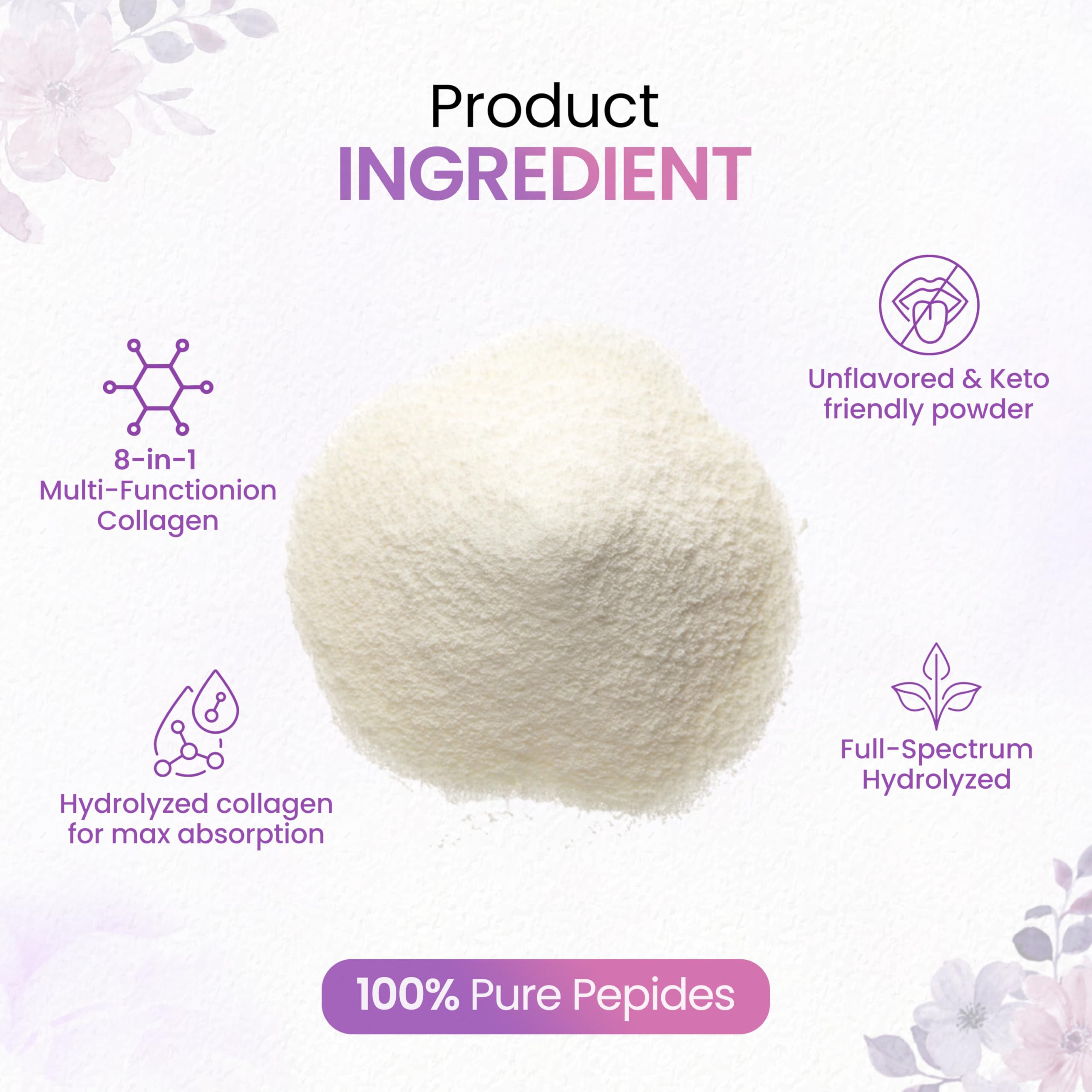Multi Collagen Peptides Powder, 1 Pounds collagen powder- Type I,II,III,V,X with Biotin 10000mcg, Hyaluronic acid powder, Vitamin C - Unflavored Collagen Protein Powder