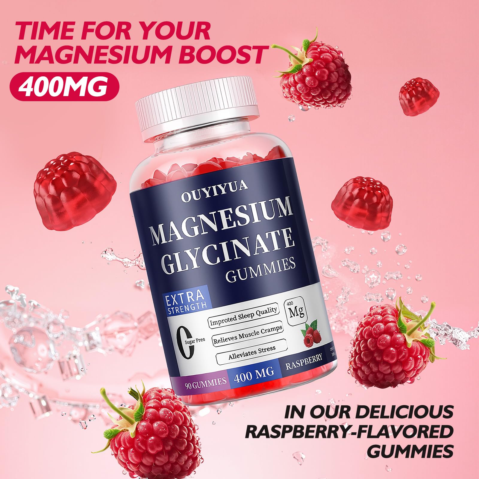 Magnesium Glycinate 400mg Gummies, Sugar Free Magnesium Gummies with Vitamins D, B6 for Sleep Support,