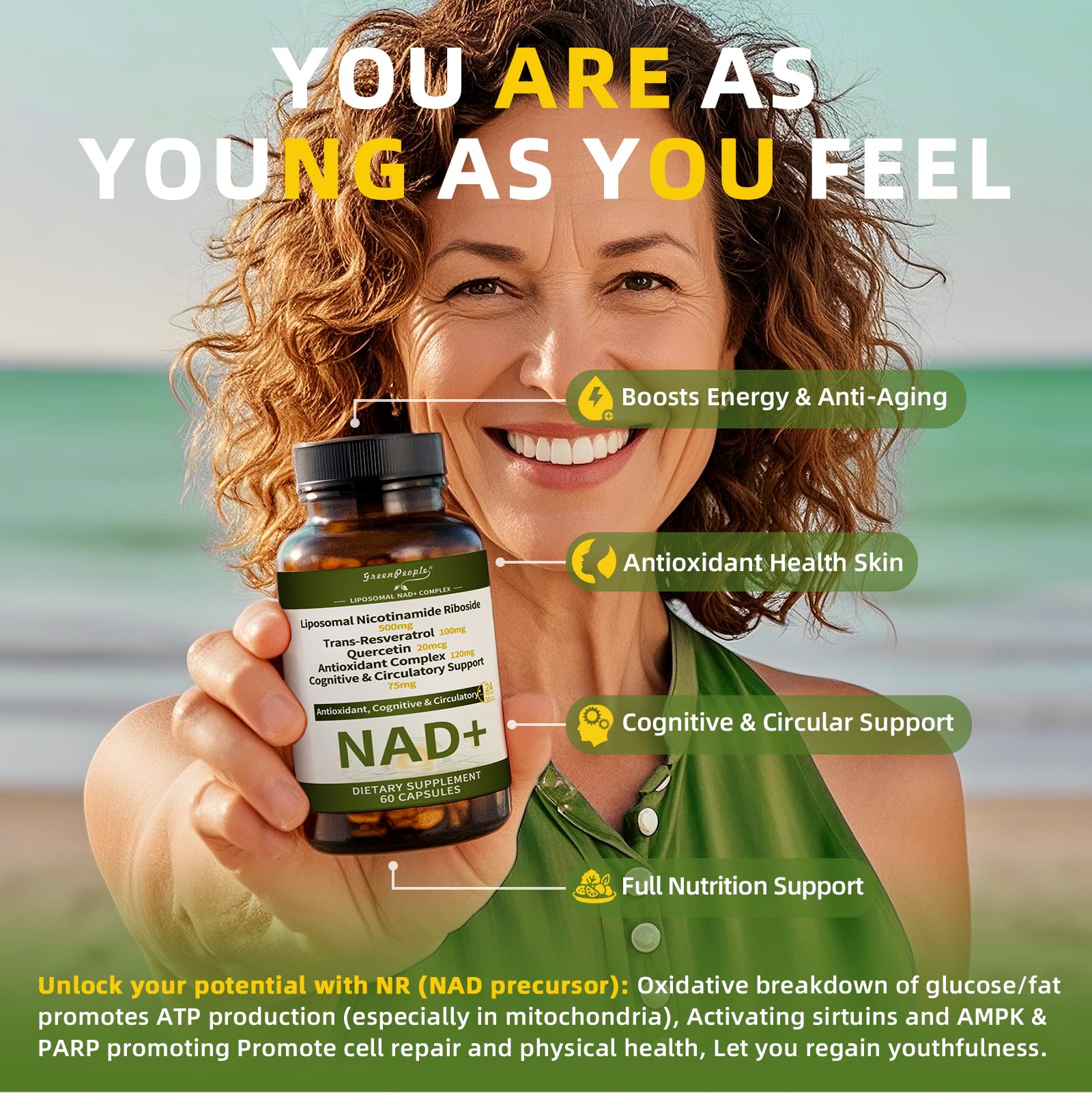 NAD+ Supplement for Women with Resveratrol , 20-in-1 NAD Plus Supplement with Liposomal Nicotinamide Riboside Boost NAD+ Levels for Cell Repair Energy, Antioxidant,Focus - 60 Vegan Capsules GREENPEOPLE Au supplements