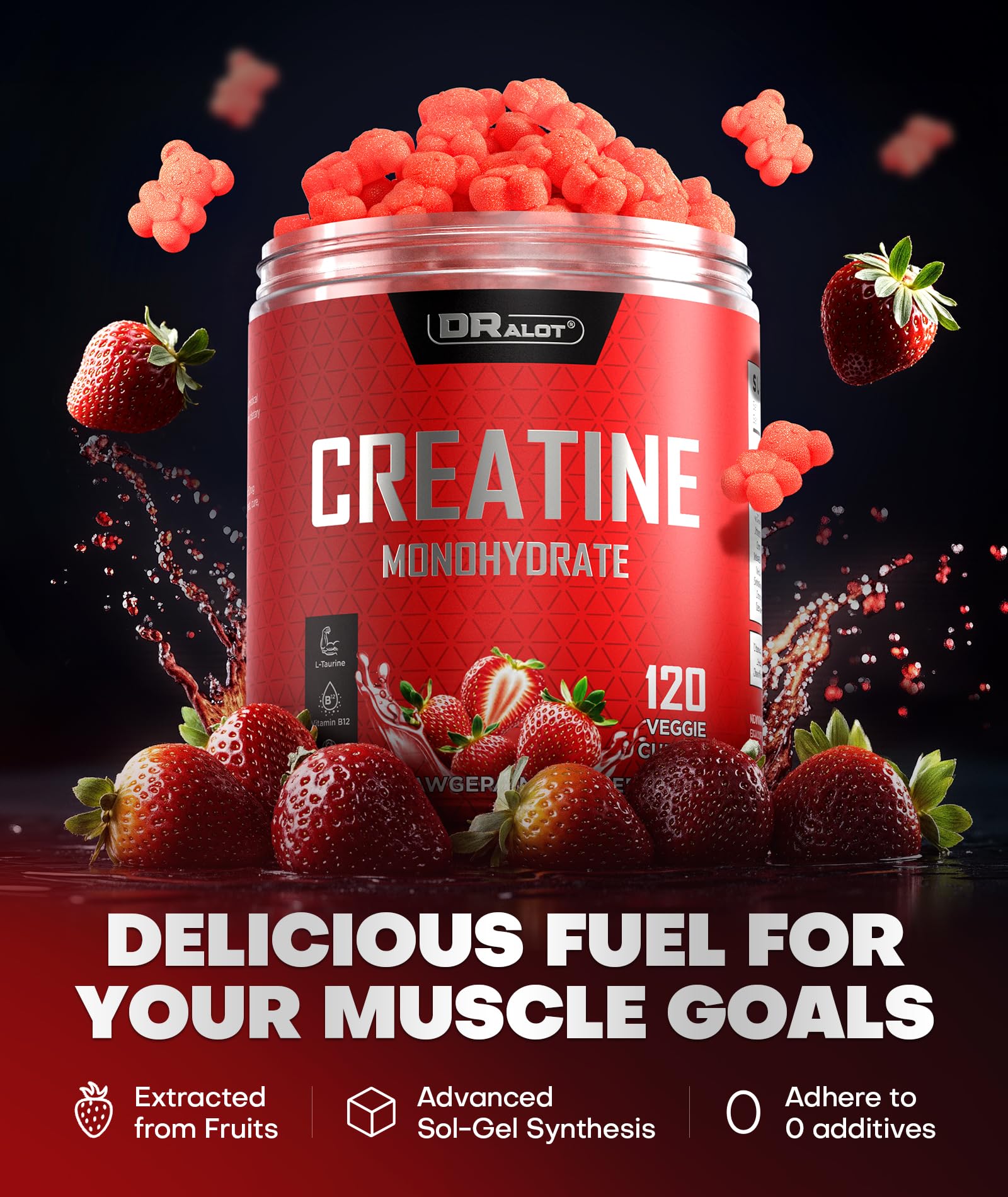 Dralot 99.99% Creatine Monohydrate Gummies More 15% Strength, 5X Energy & Muscle Support Pre-Workout Complex Creatine for Women & Men with 5000mg Creatine, L-Taurine, B12, Mg & K, 0 Sugar, Vegan Dralot Au supplements