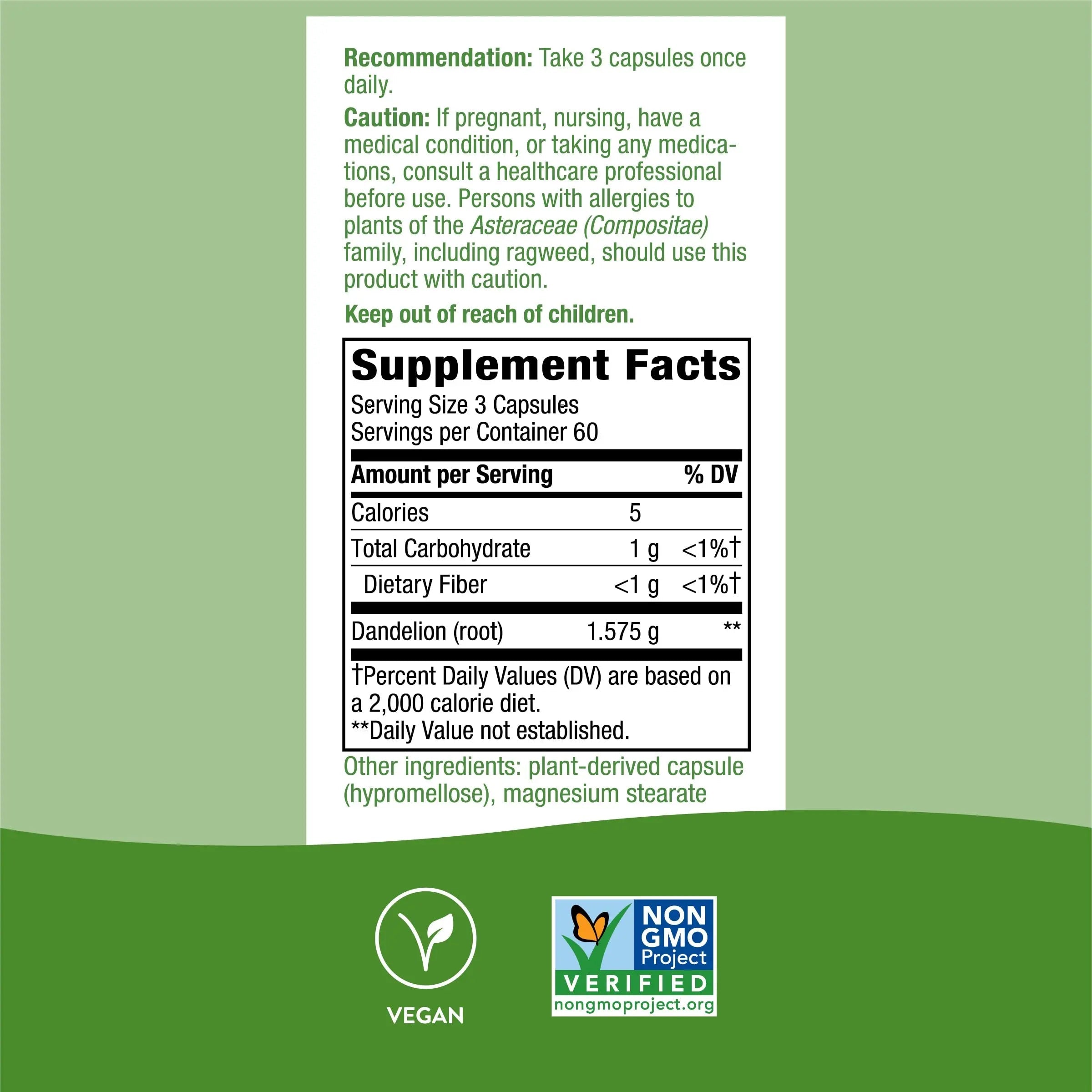 Nature's Way Dandelion Root Diuretic Herb* 525 mg per Capsule Non-GMO Nature's Way Au supplements