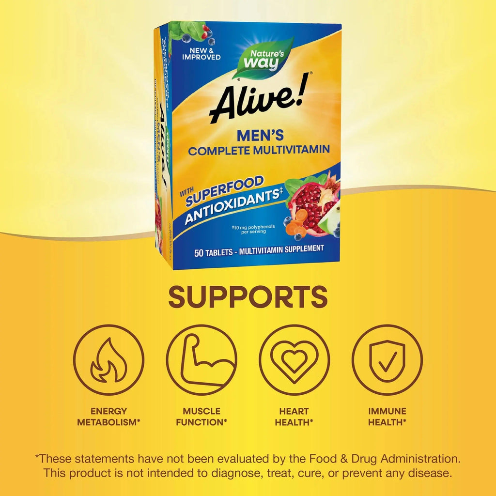 Nature's Way Alive! Men's Complete Multivitamin, Supports Energy Metabolism & Muscle Function*, B-Vitamins, Superfood Antioxidants Nature's Way Au supplements