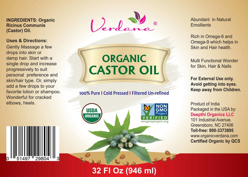 Verdana Organic Castor Oil – USDA Certified Organic – Cold Pressed, Unrefined, 100% Pure and Hexane Verdana Au supplements