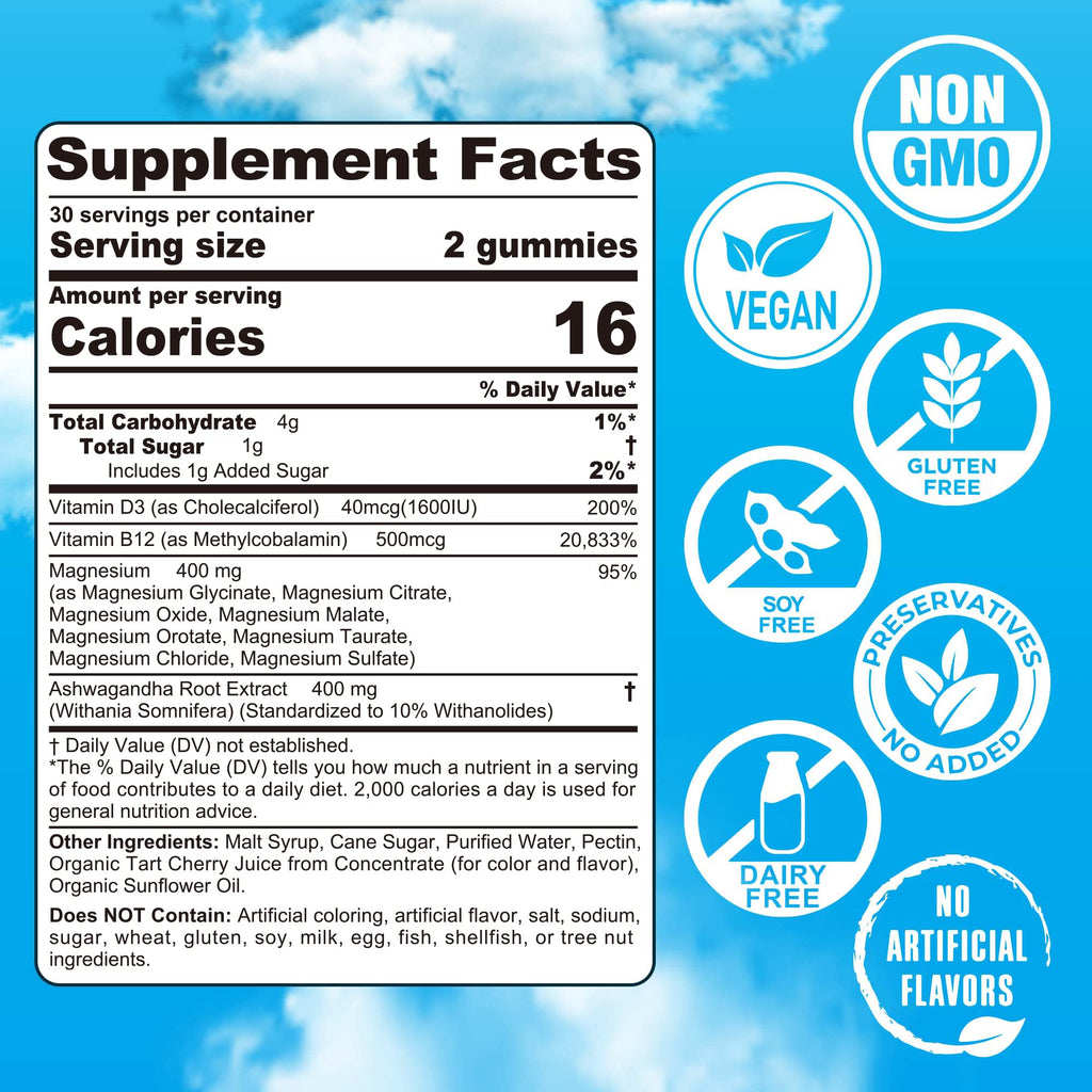 Magnesium Complex Gummies 400mg | as 8 Forms of Magnesium Glycinate, Malate, Citrate, Taurate, Oxide & More | w/Ashwagandha Extract, D3 & B12 Supports for Calm, Zzz