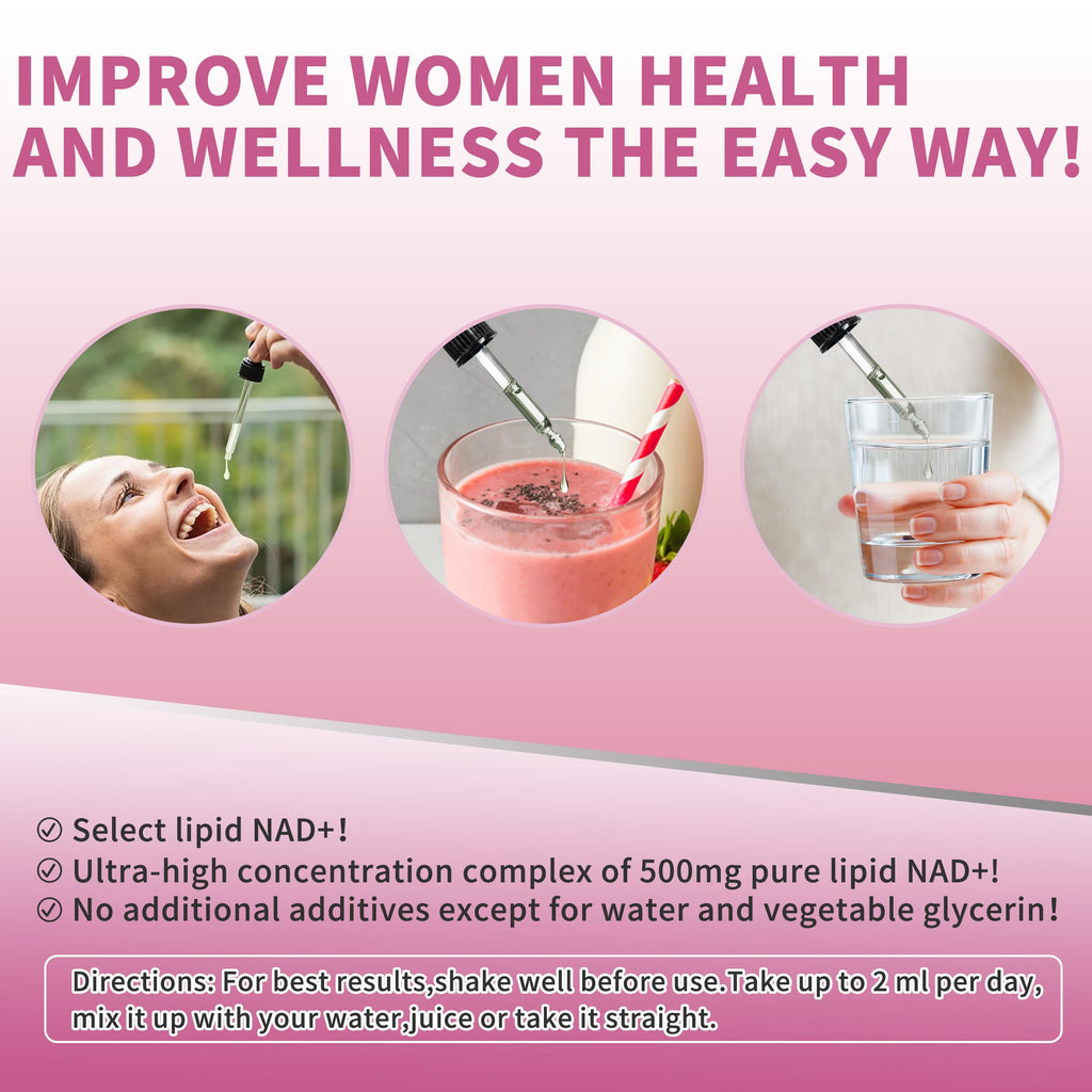 Liposomal NAD Liquid Supplement for Women, Pure 500mg NAD Nicotinamide - Cell Regeneration，Energy & Metabolism Support, Vegan,Sugar Free，Additives Free，2 Fl Oz Wanish Au supplements