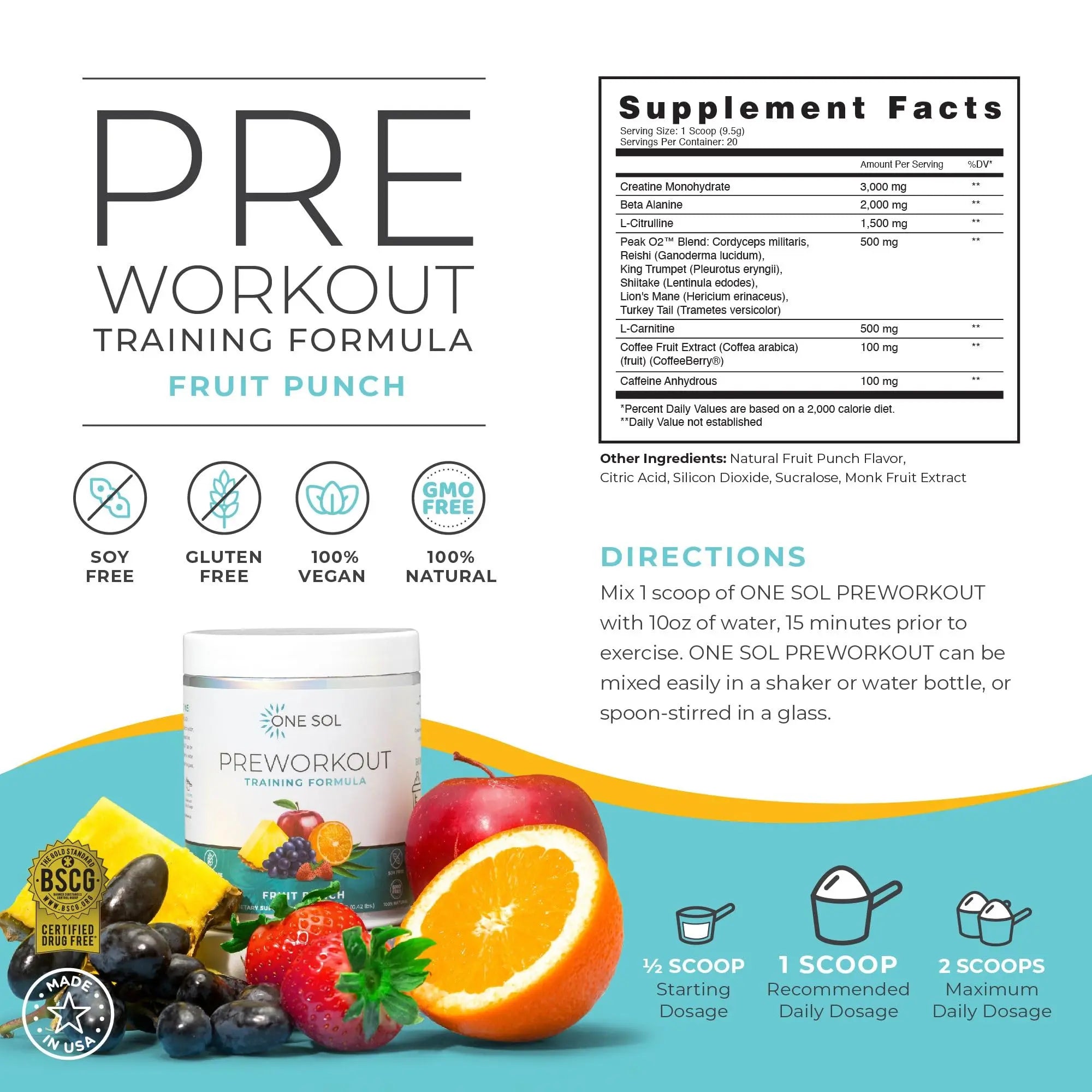 One Sol Pre-Workout for Women, Enhanced Pump & Focus, No Jitters Or Crash, Natural One Sol Au supplements