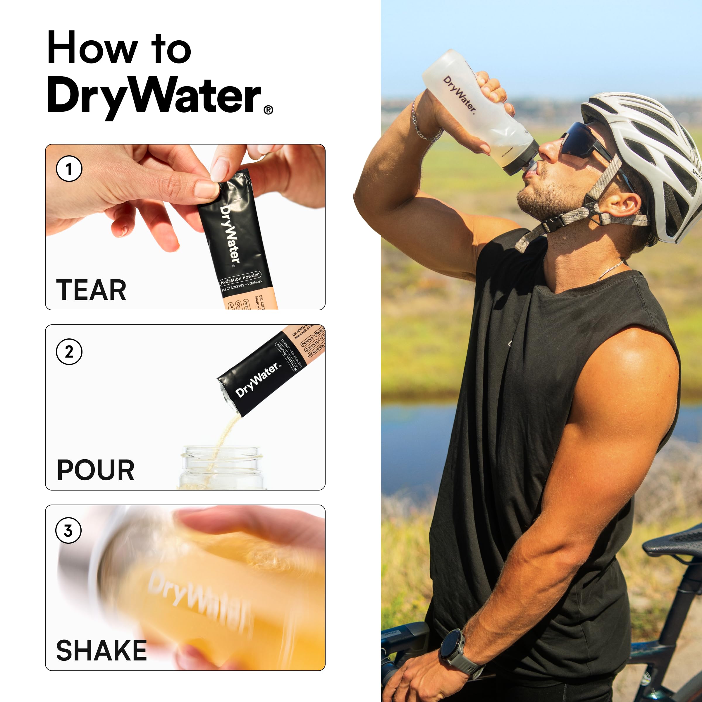 DryWater Electrolyte Powder Packets, Peach Mango - Hydration Packets Drink Mix with Zero Added Sugar for Rehydration & Energy - 6 Key Electrolytes