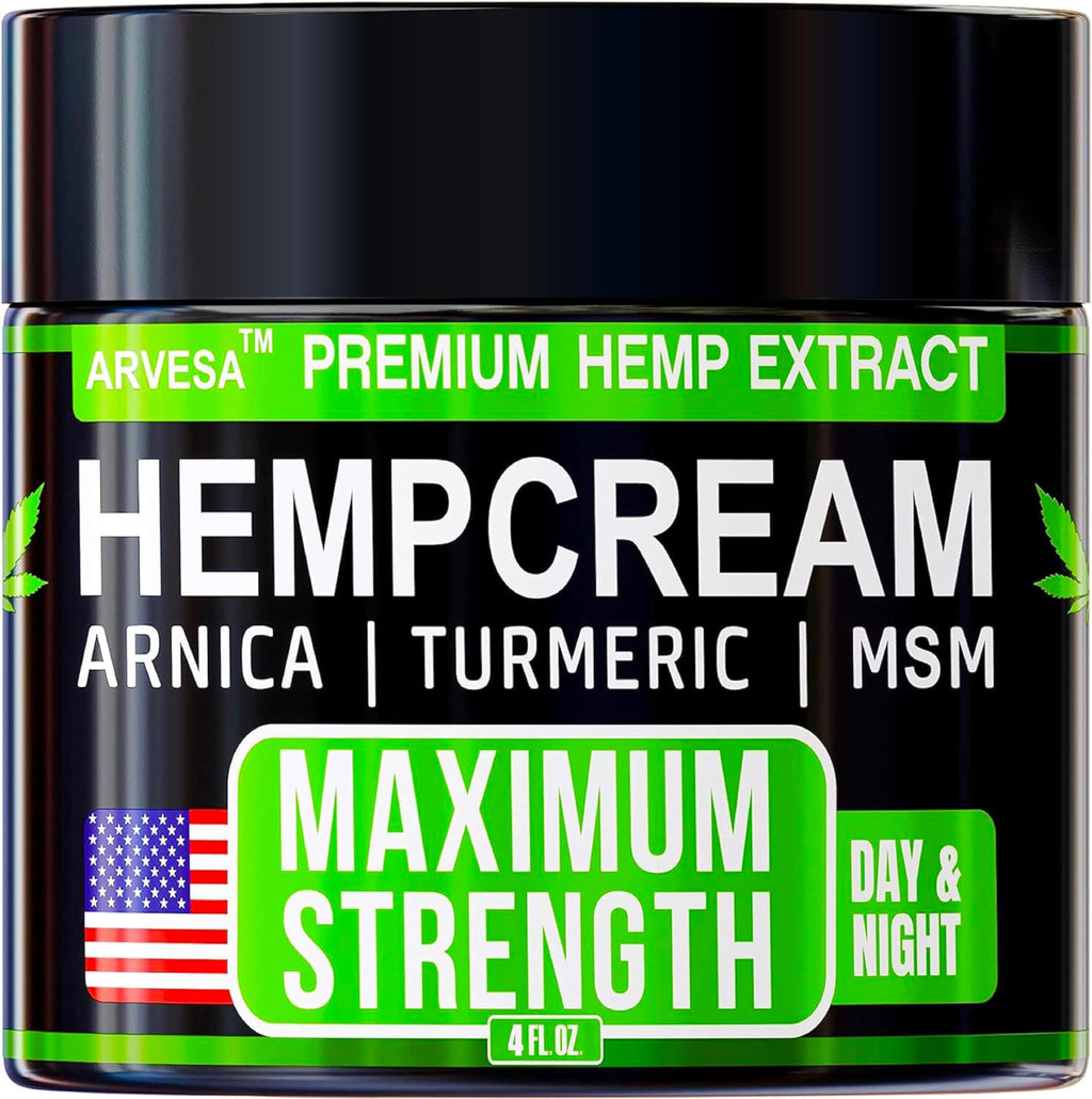 Hemp Cream Maximum Strength with Glucosamine, Arnica, Turmeric, MSM - Natural Hemp Oil Gel Rub - Fast Absorption, Non-Greasy - Advanced Formula - Formulated in USA - 4 FL OZ Arvesa Au supplements