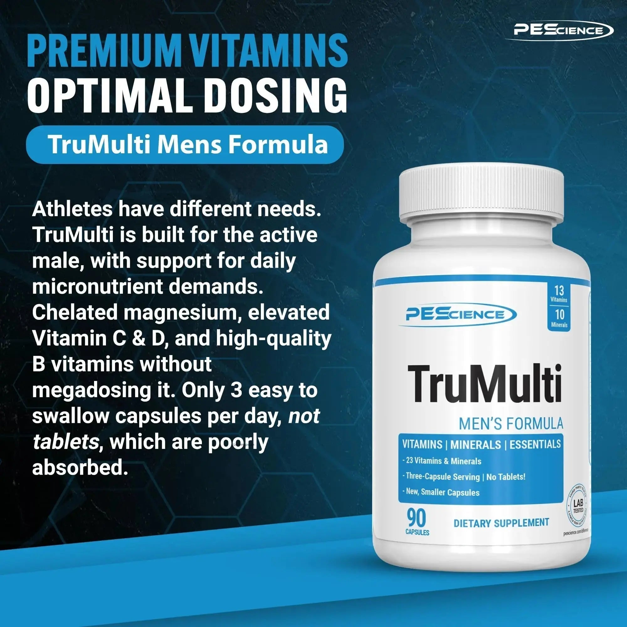 PEScience TruMulti Multivitamin for Men, Daily Formula with Premium Vitamin C, D, Zinc, Chromium Picolinate Supplement for Immune Support PEScience Au supplements