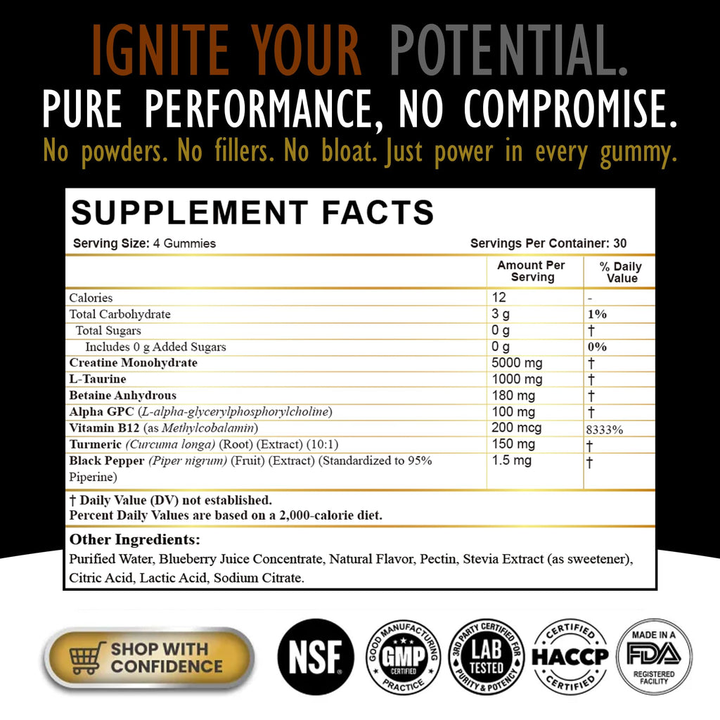 Creatine Monohydrate Gummies for Men & Women - Sugar Free & Vegan Advanced Formula W/L-Taurine + Vitamin B12 - for Muscle Strength, Muscles Builder, Recovery,