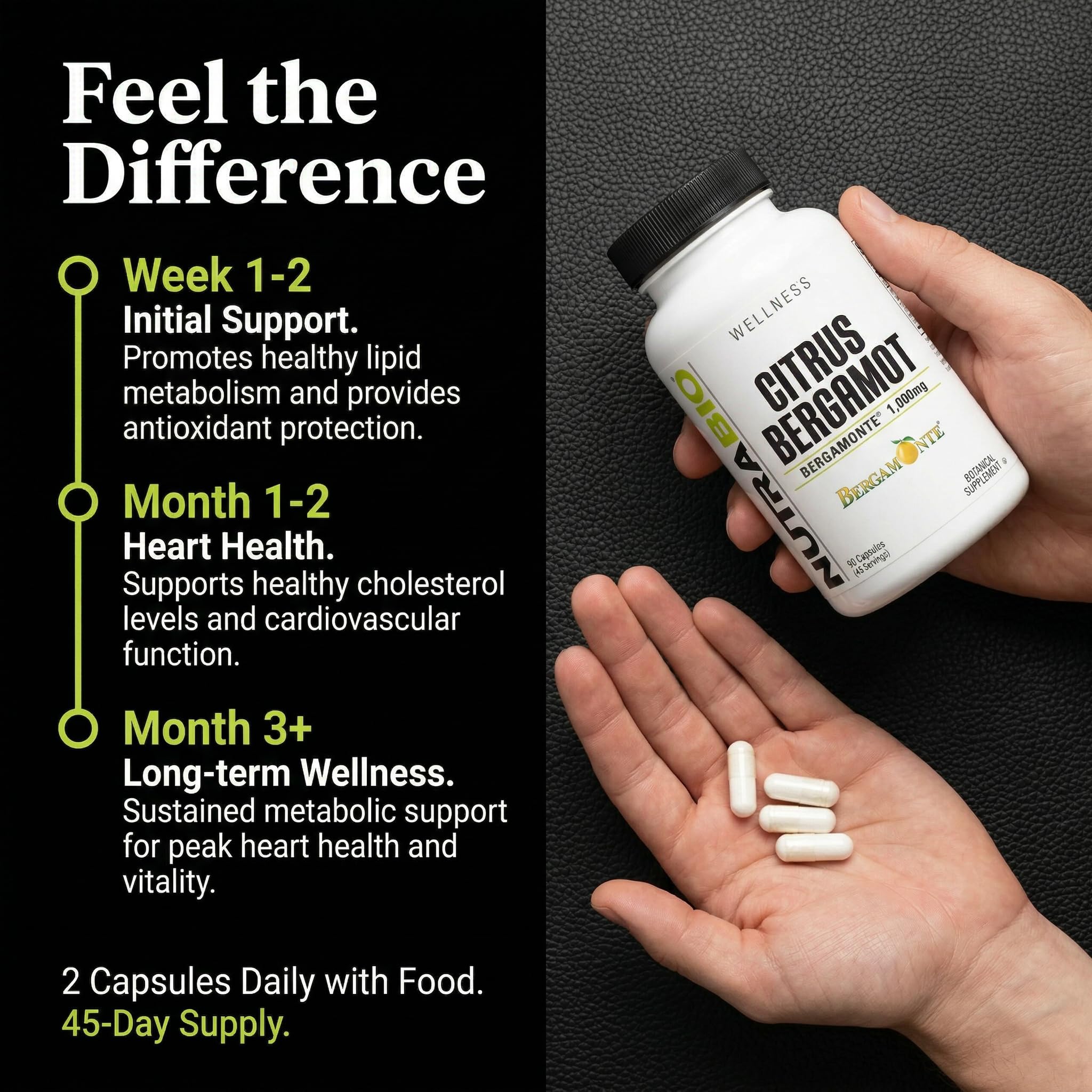 NutraBio Citrus Bergamot Bergamonte Extract Supplement, 1,000mg - May Help Promote Cardiovascular Health and Wellness, 90 Capsules