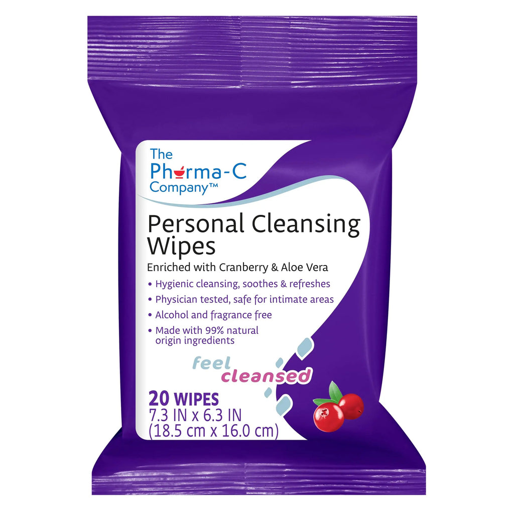 The Pharma-C Company Personal Cleansing Wipes [2 packs of 20 wipes] - Enriched with Cranberry & Aloe Vera Generic Au supplements