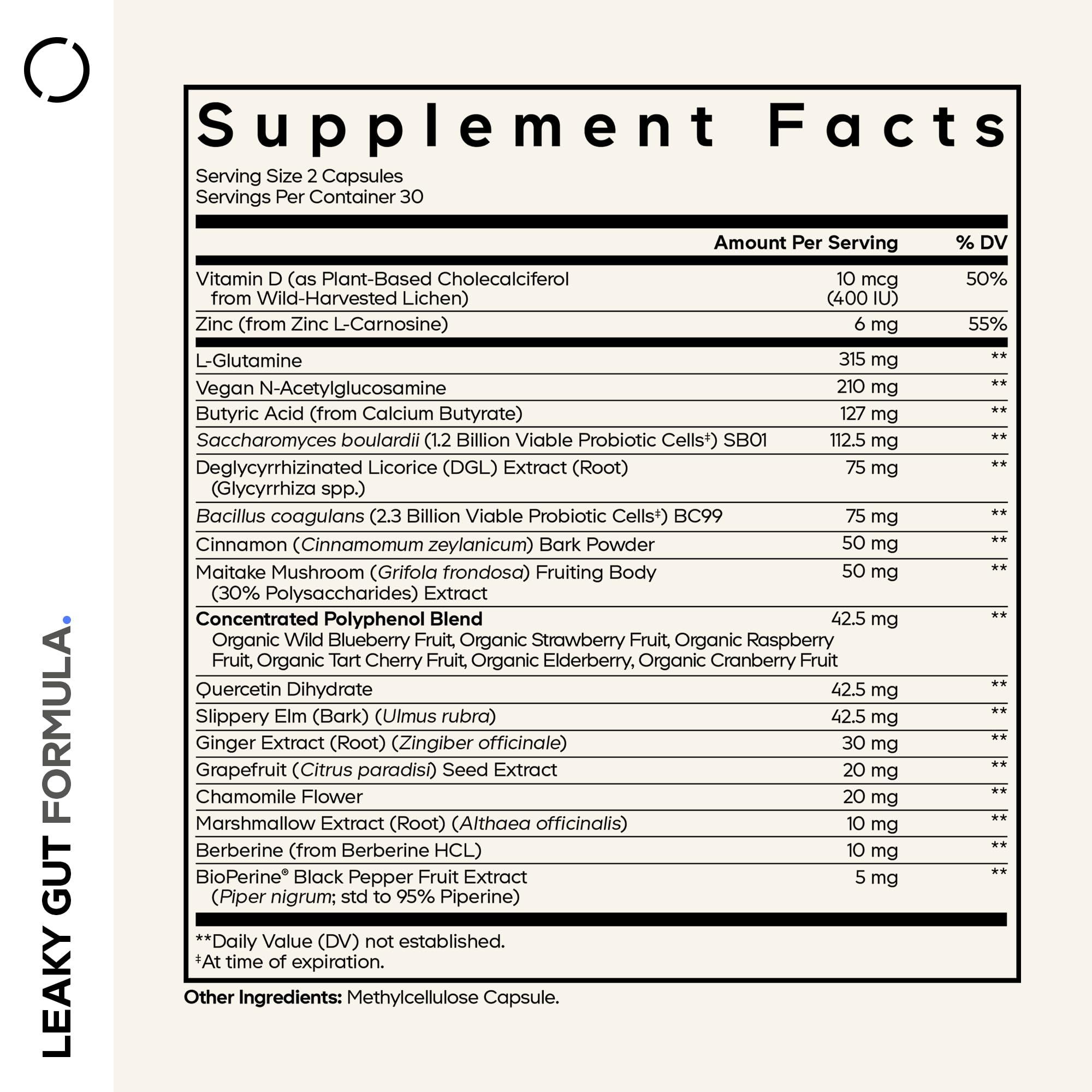 Codeage Leaky Gut Supplement, L-Glutamine, N-Acetylglucosamine, Probiotic, Butyric Acid, Polyphenols, Quercetin, DGL, Marshmallow Root, Berberine, BioPerine