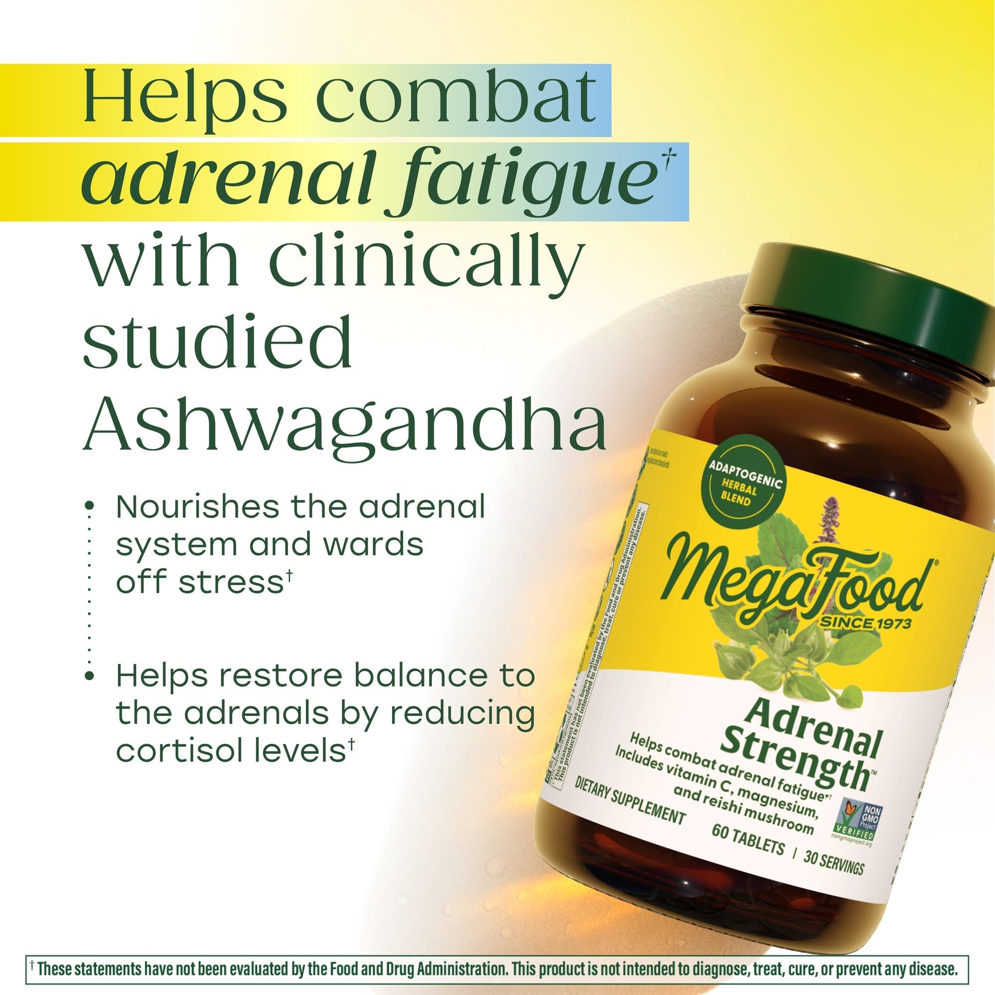 MegaFood Adrenal Strength - Adrenal Support Supplements with Ashwagandha and Magnesium Glycinate, Vitamin C, Holy Basil, Astragalus, Reduces Cortisol Levels - Vegetarian - 60 Tablets (30 Servings) MegaFood Au supplements