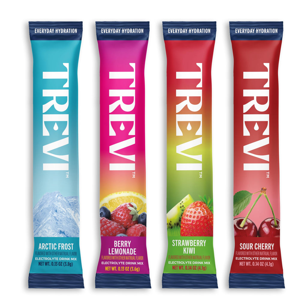 TREVI™ Everyday Sugar Free Electrolytes - Essential Drink Mix Hydration Powder Packets - 20 Count - Favorites Variety Pack - Sour Cherry, Strawberry Kiwi, Berry Lemonade, Arctic Frost
