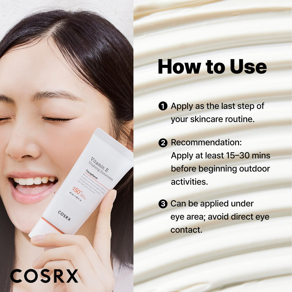 COSRX Vitamin E Vitalizing Sunscreen,SPF 50 Broad Spectrum Face Sunscreen, Lightweight