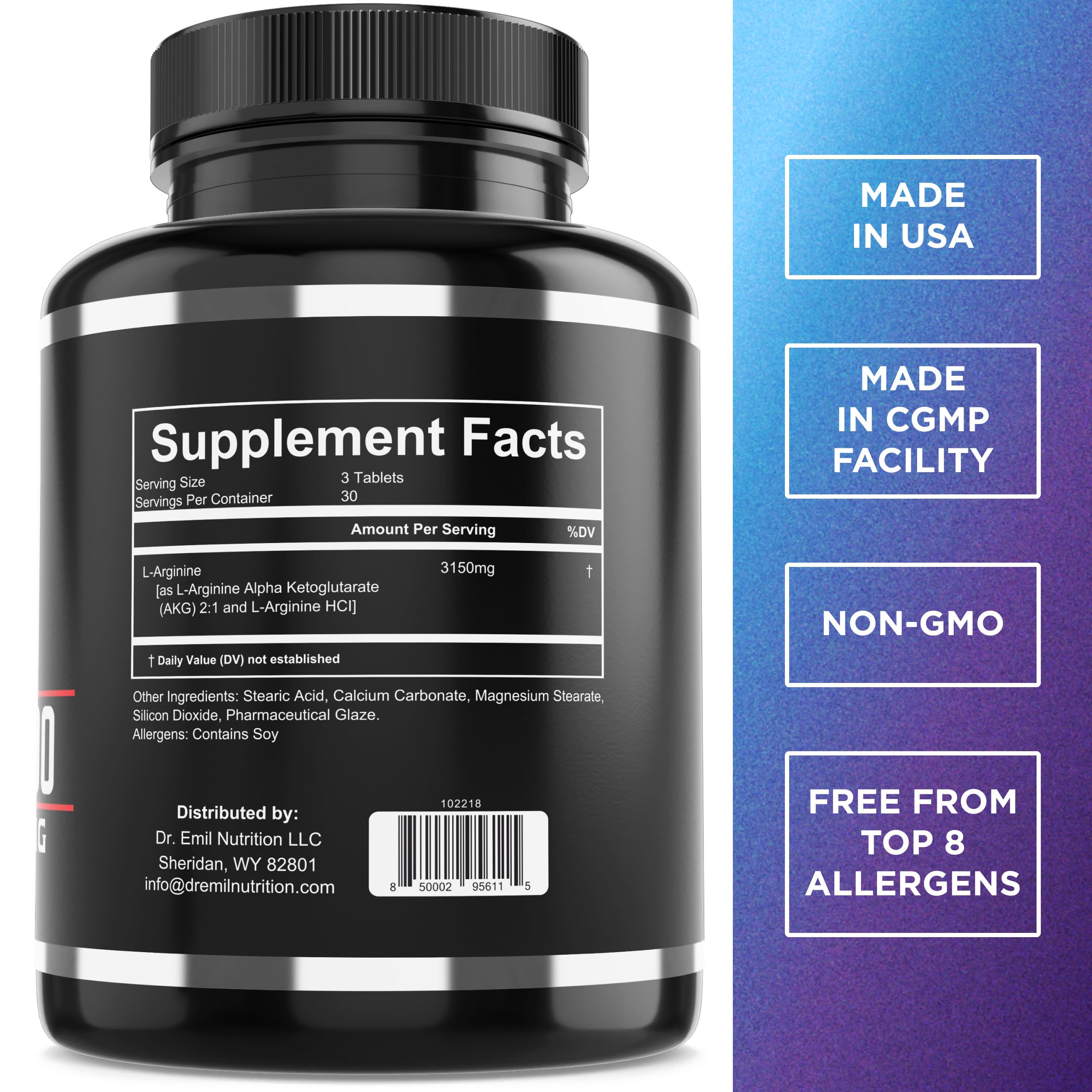 Dr. Emil - L Arginine (3150mg) Highest Capsule Dose - Nitric Oxide Supplement for Vascularity, Endurance and Heart Health